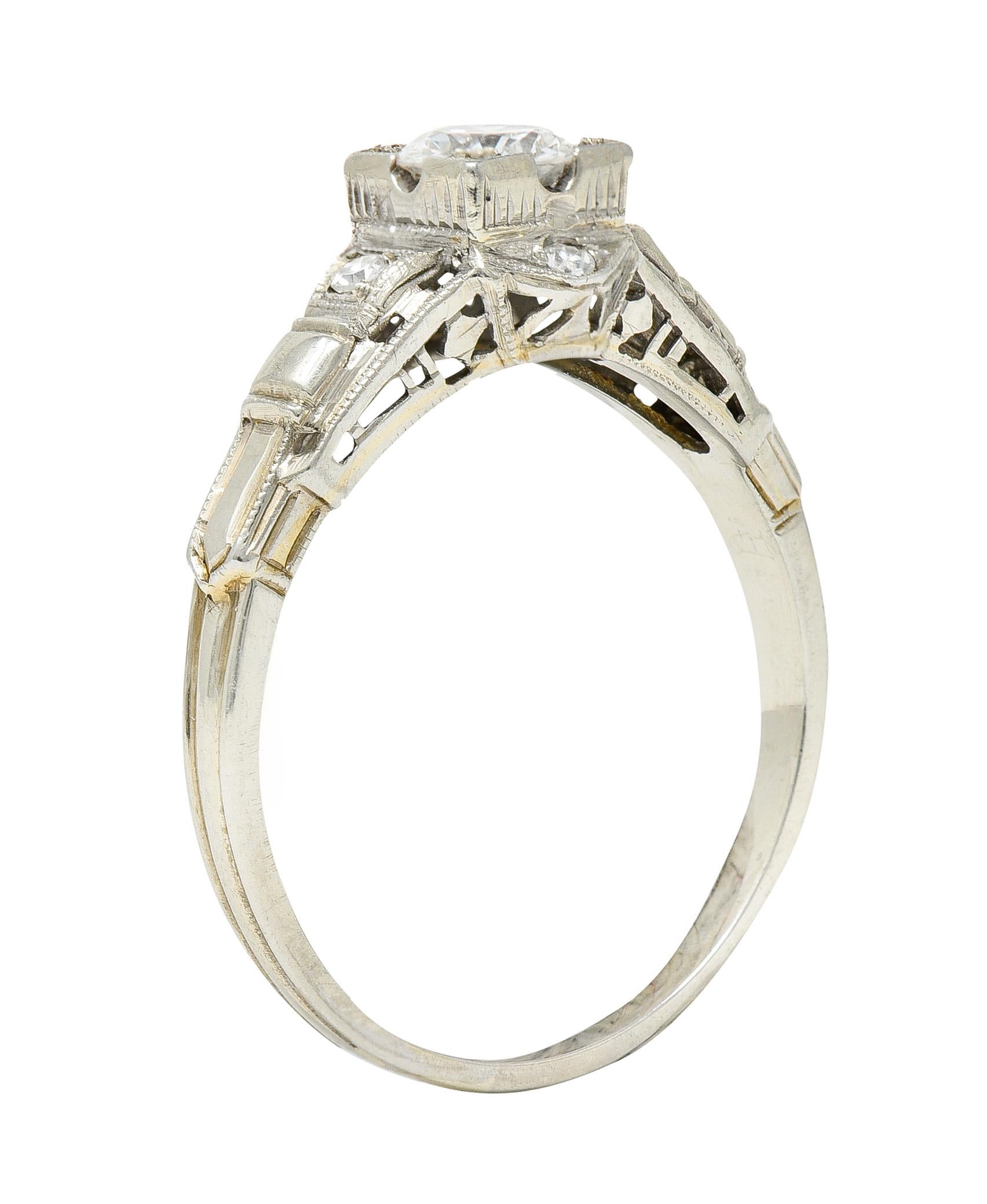 Mid-Century 0.60 Carats Diamond 18 Karat White Gold Engagement Ring For Sale 4