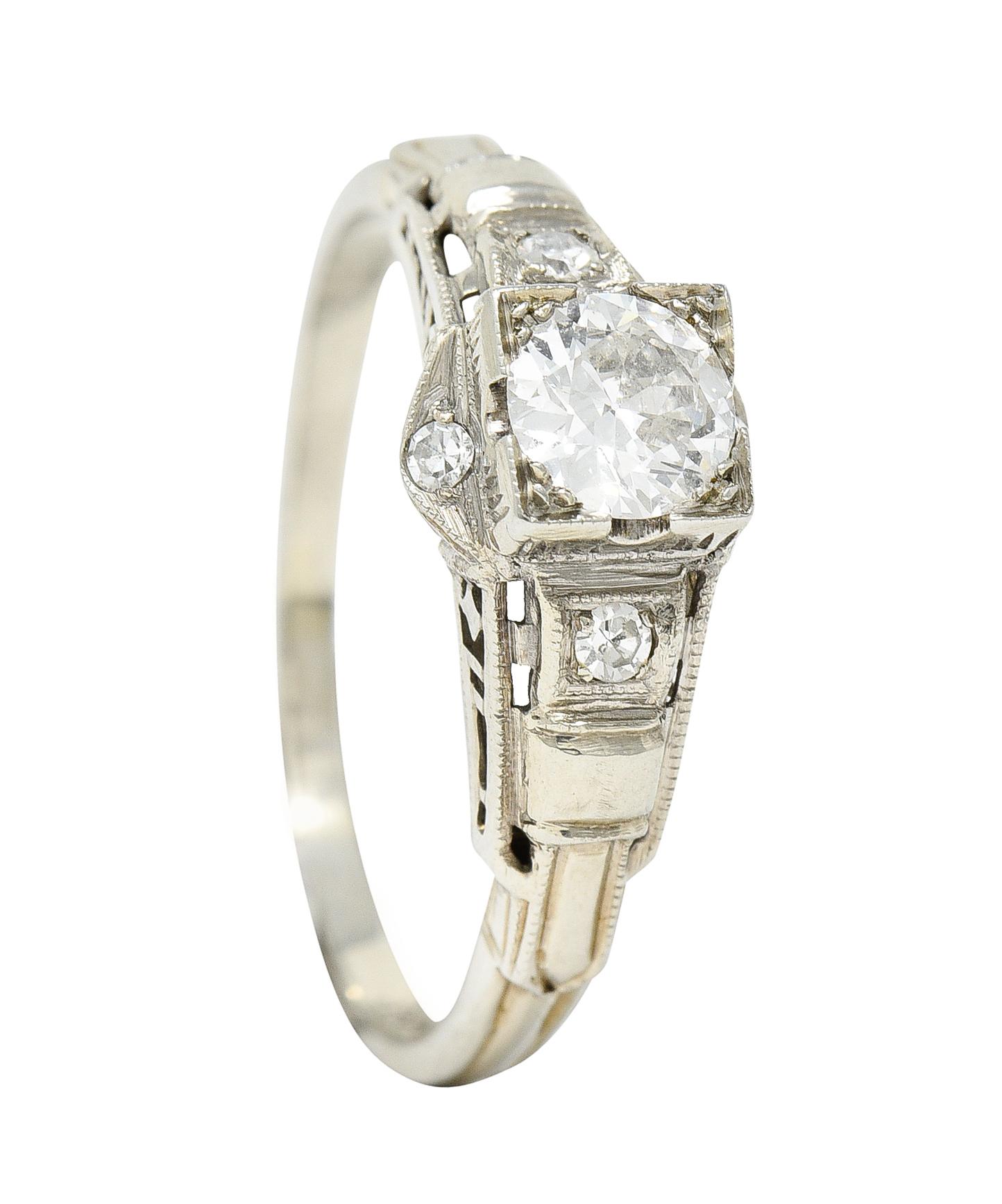 Mid-Century 0.60 Carats Diamond 18 Karat White Gold Engagement Ring For Sale 5