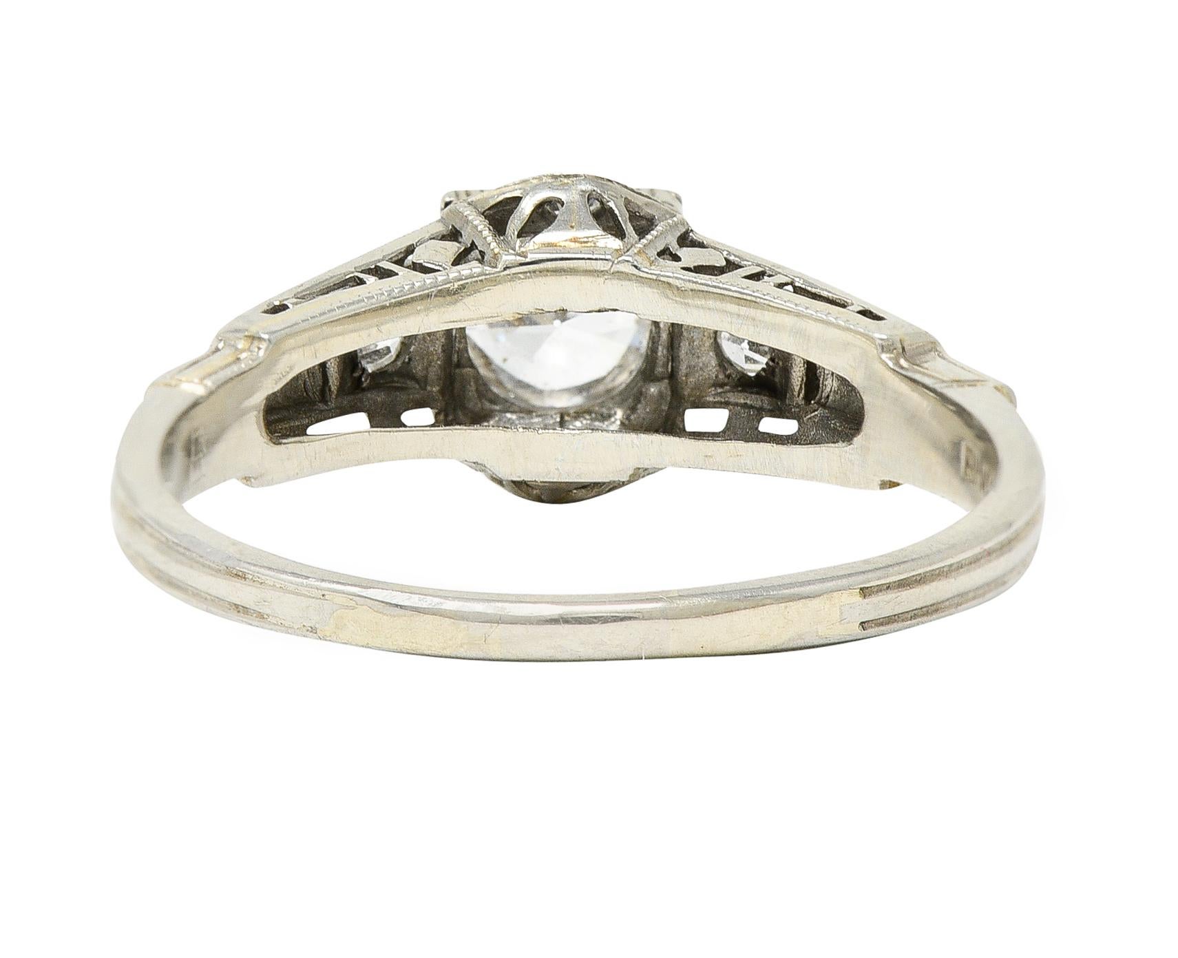 Round Cut Mid-Century 0.60 Carats Diamond 18 Karat White Gold Engagement Ring For Sale