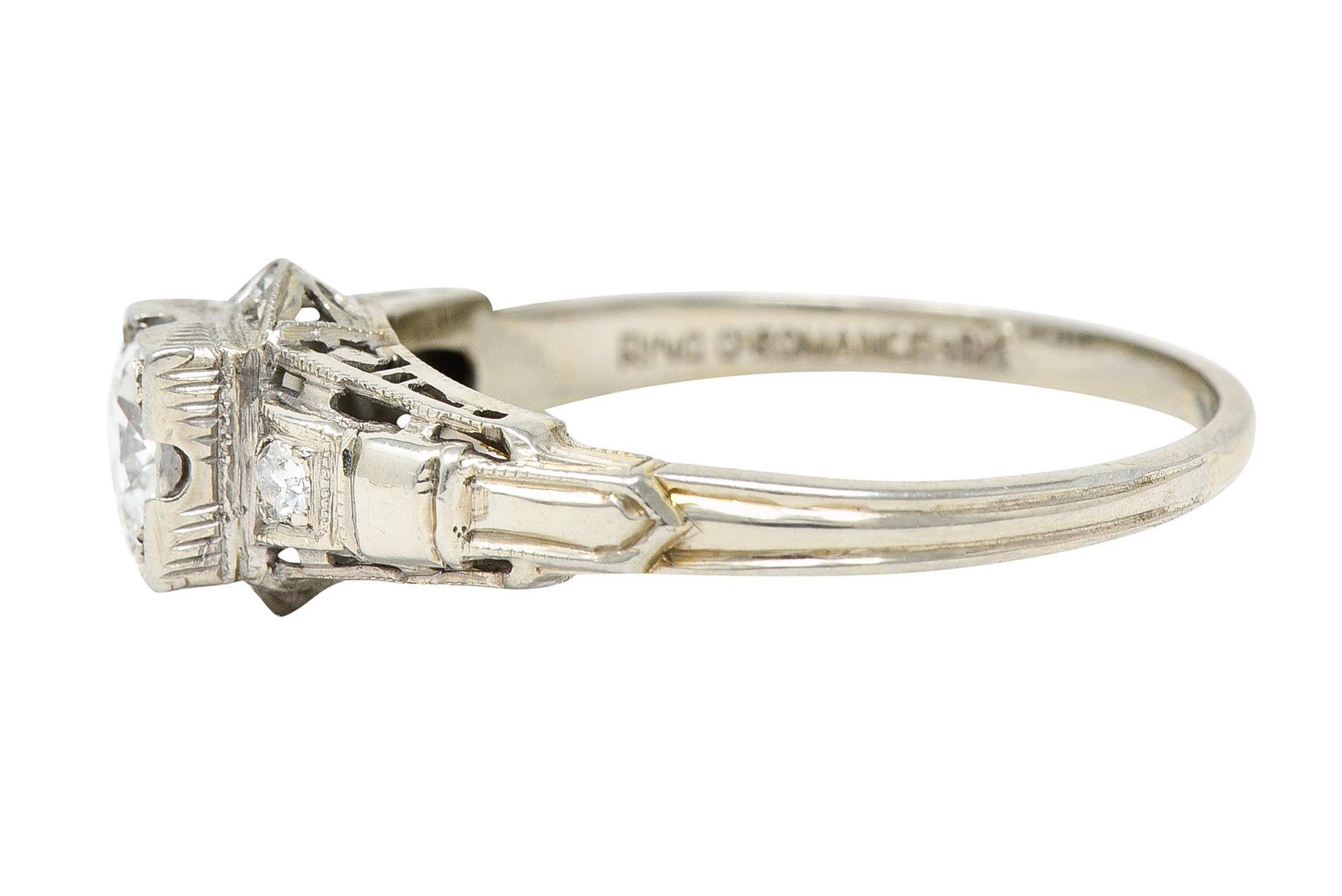 Mid-Century 0.60 Carats Diamond 18 Karat White Gold Engagement Ring In Excellent Condition For Sale In Philadelphia, PA