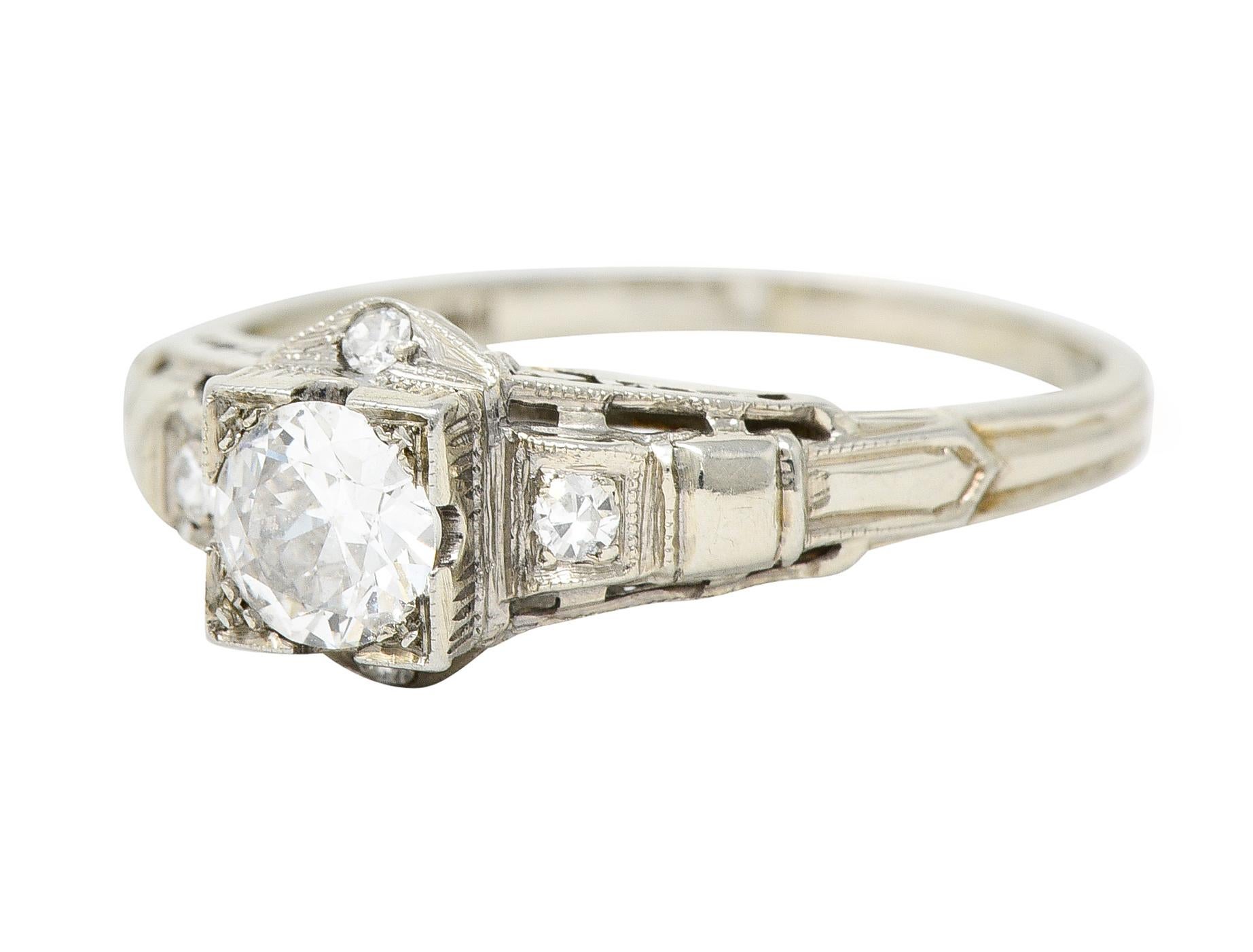 Women's or Men's Mid-Century 0.60 Carats Diamond 18 Karat White Gold Engagement Ring For Sale