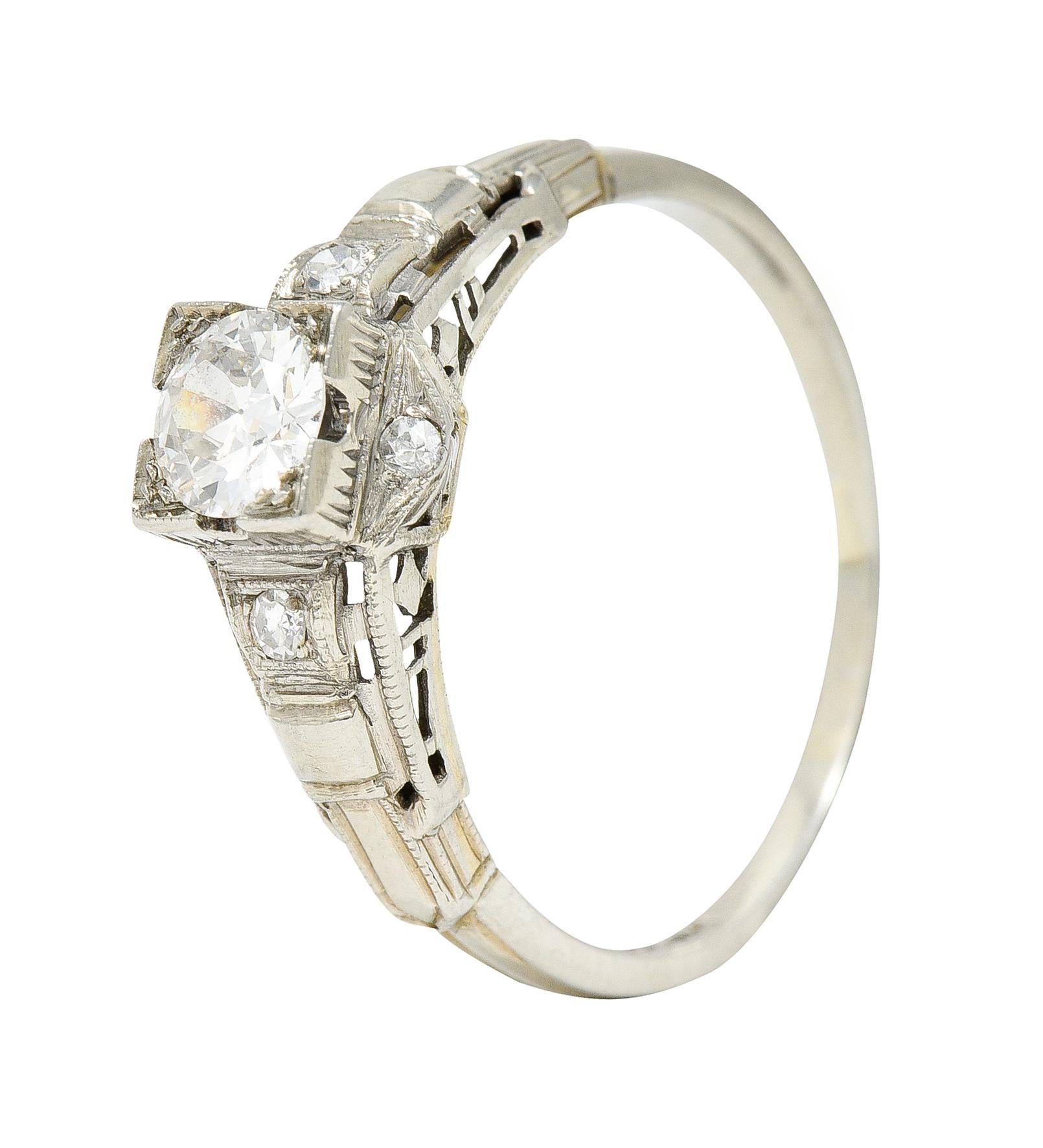Mid-Century 0.60 Carats Diamond 18 Karat White Gold Engagement Ring For Sale 2
