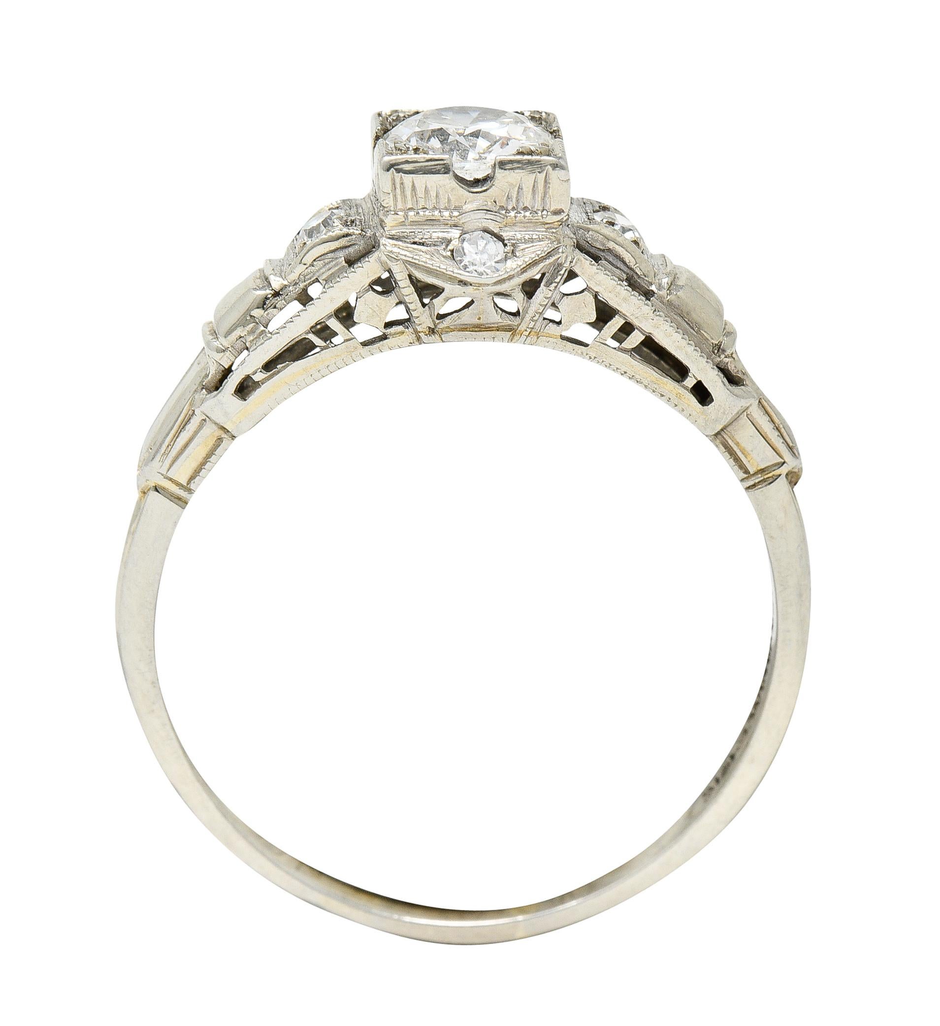 Mid-Century 0.60 Carats Diamond 18 Karat White Gold Engagement Ring For Sale 3