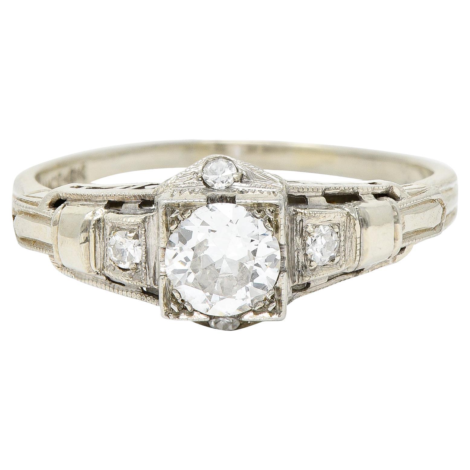 Mid-Century 0.60 Carats Diamond 18 Karat White Gold Engagement Ring