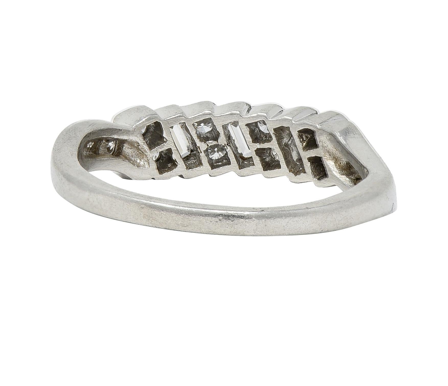 Baguette Cut Mid-Century 0.62 CTW Diamond Platinum Ribbon Vintage Band Ring For Sale