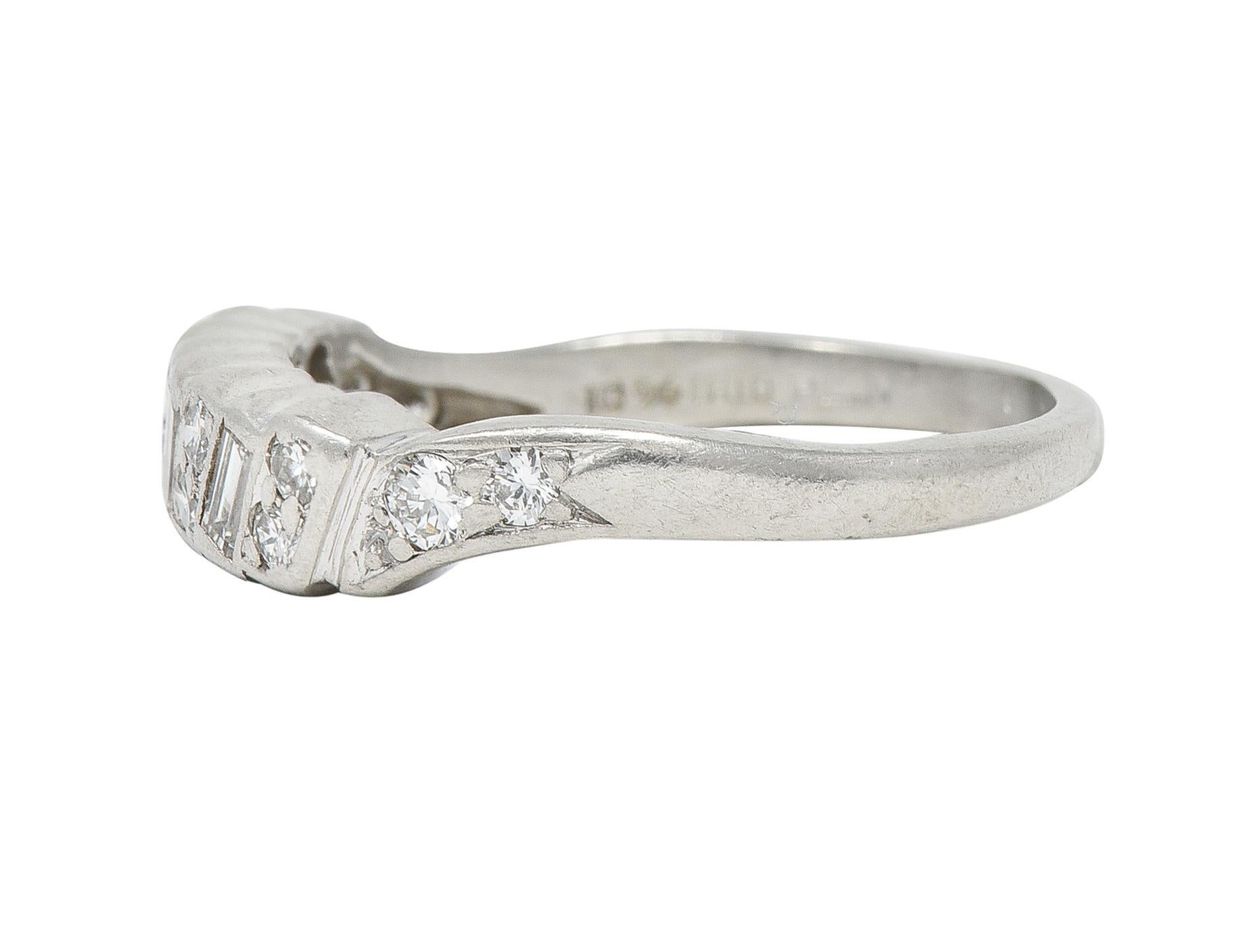 Mid-Century 0.62 CTW Diamond Platinum Ribbon Vintage Band Ring In Excellent Condition For Sale In Philadelphia, PA