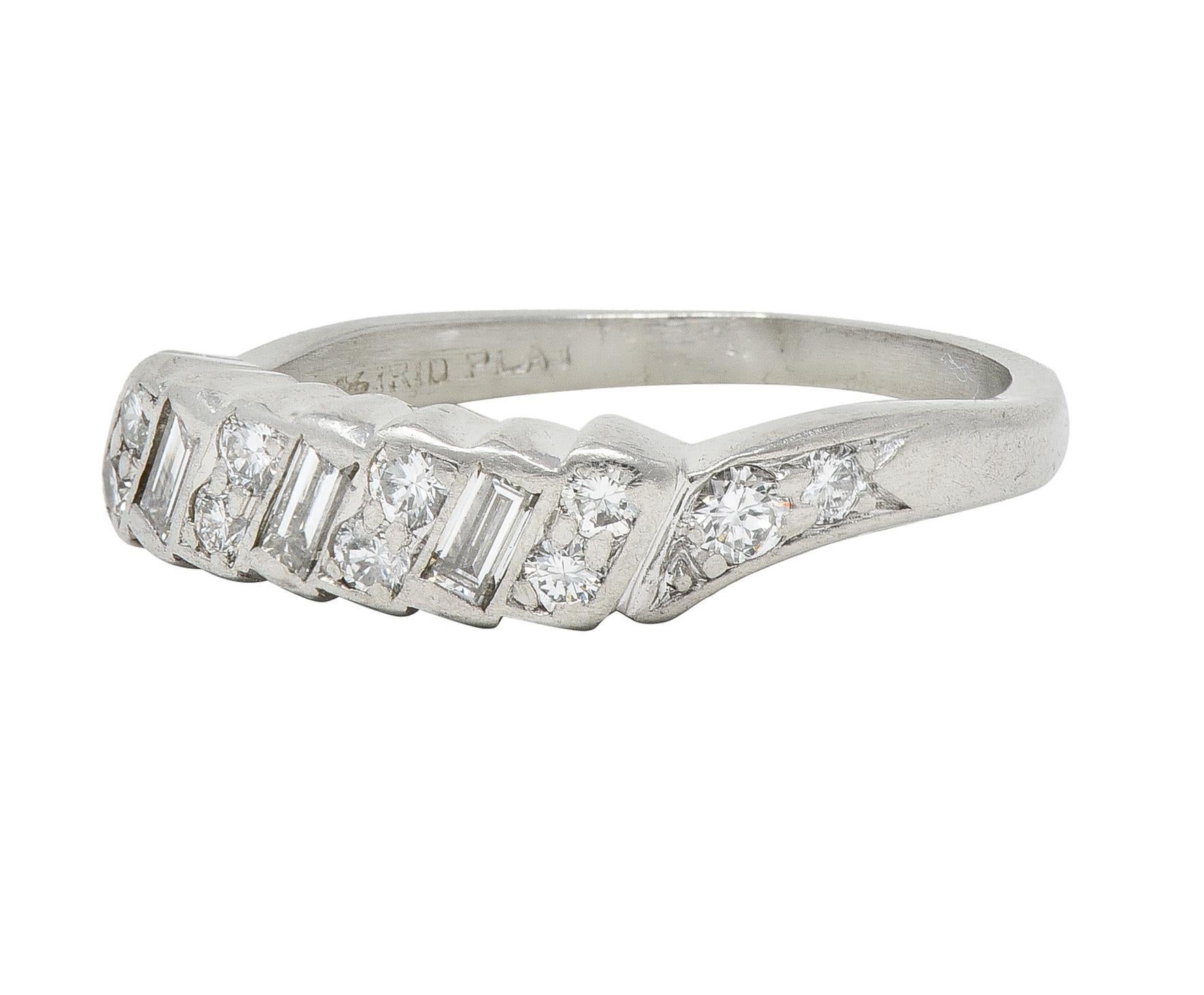 Women's or Men's Mid-Century 0.62 CTW Diamond Platinum Ribbon Vintage Band Ring For Sale