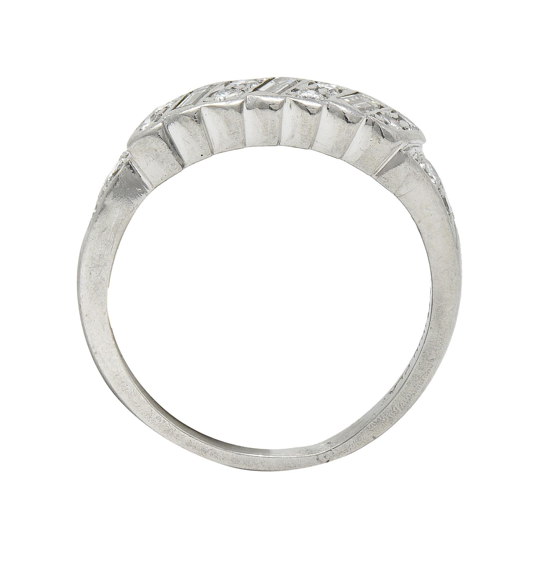Mid-Century 0.62 CTW Diamond Platinum Ribbon Vintage Band Ring For Sale 2