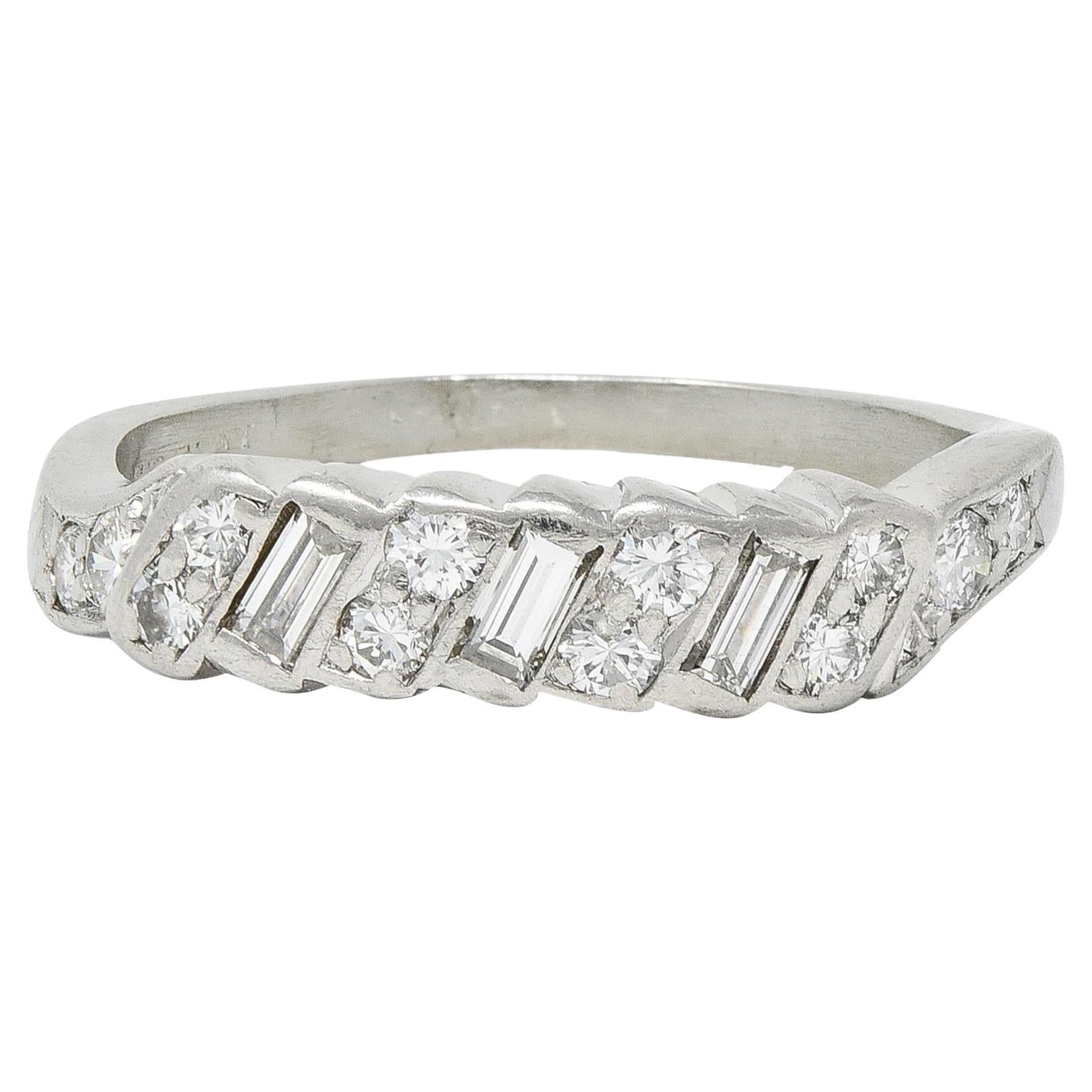 Mid-Century 0.62 CTW Diamond Platinum Ribbon Vintage Band Ring For Sale