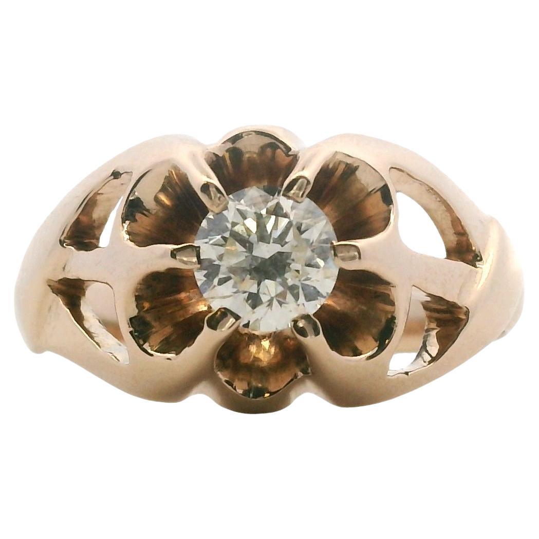 Mid-Century 0.64 Carat Diamond and 14k Yellow Gold Buttercup Ring 1960s For Sale
