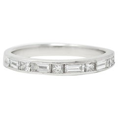 Mid-Century 0.65 Carat Baguette Princess Cut Diamond Platinum Channel Band Ring