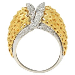 Mid-Century 0.66 CTW Diamond 18 Karat Two-Tone Gold Vintage Domed Cocktail Ring