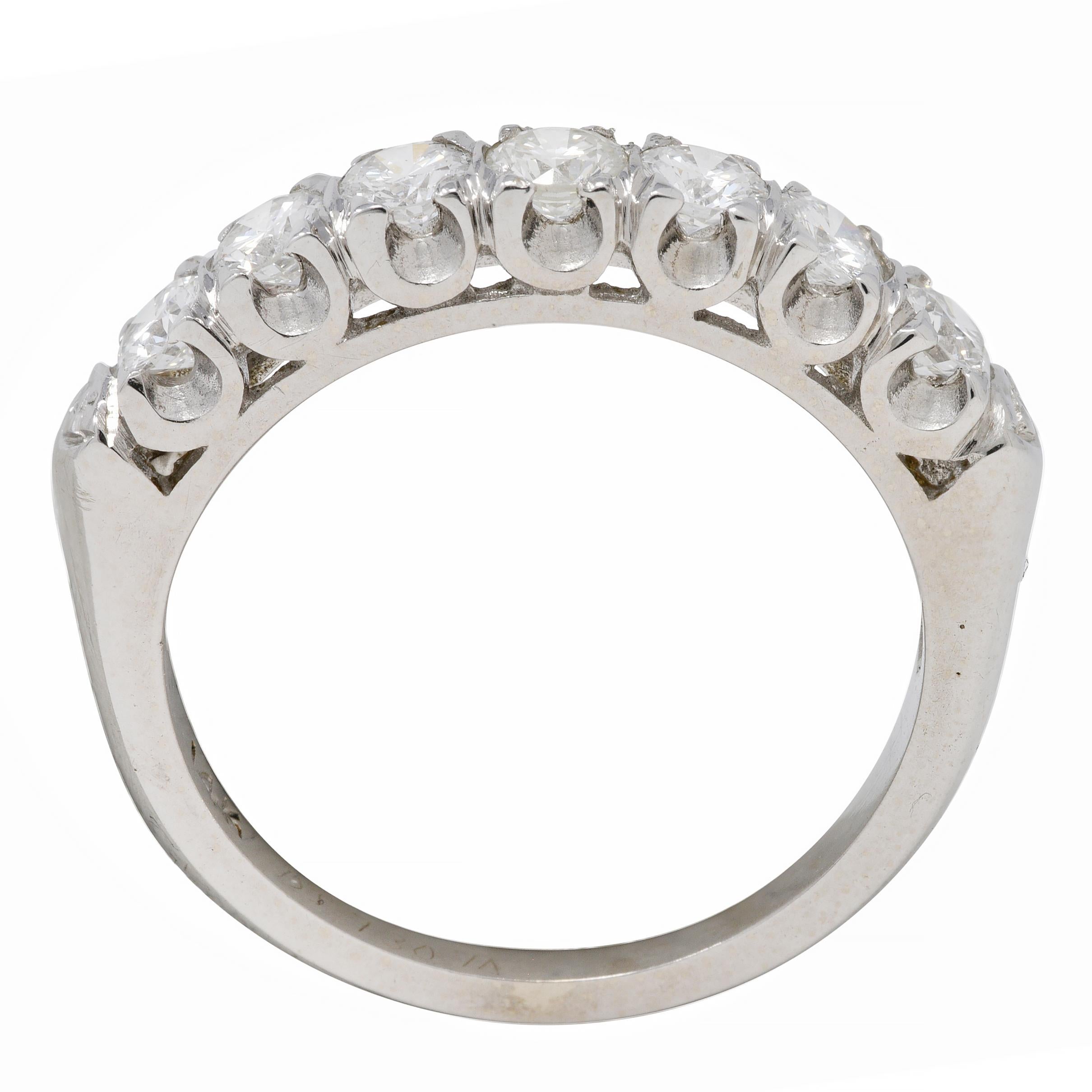 Mid-Century 0.70 CTW Diamond 14 Karat White Gold Fishtail Vintage Band Ring For Sale 4
