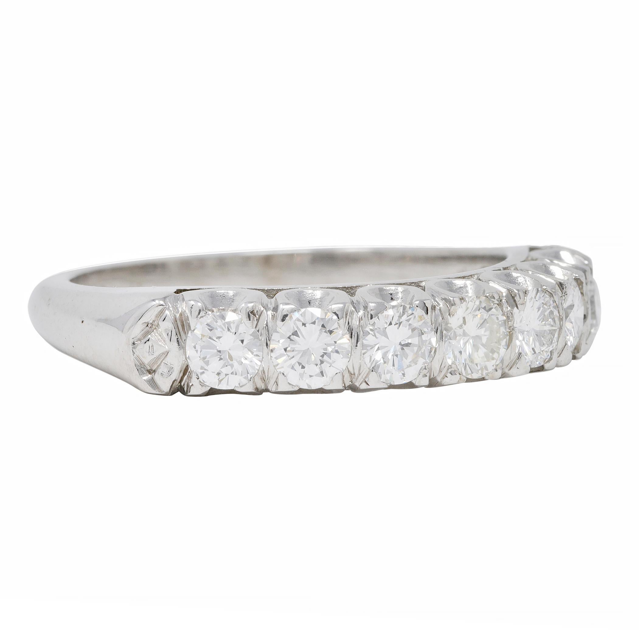 Modern Mid-Century 0.70 CTW Diamond 14 Karat White Gold Fishtail Vintage Band Ring For Sale