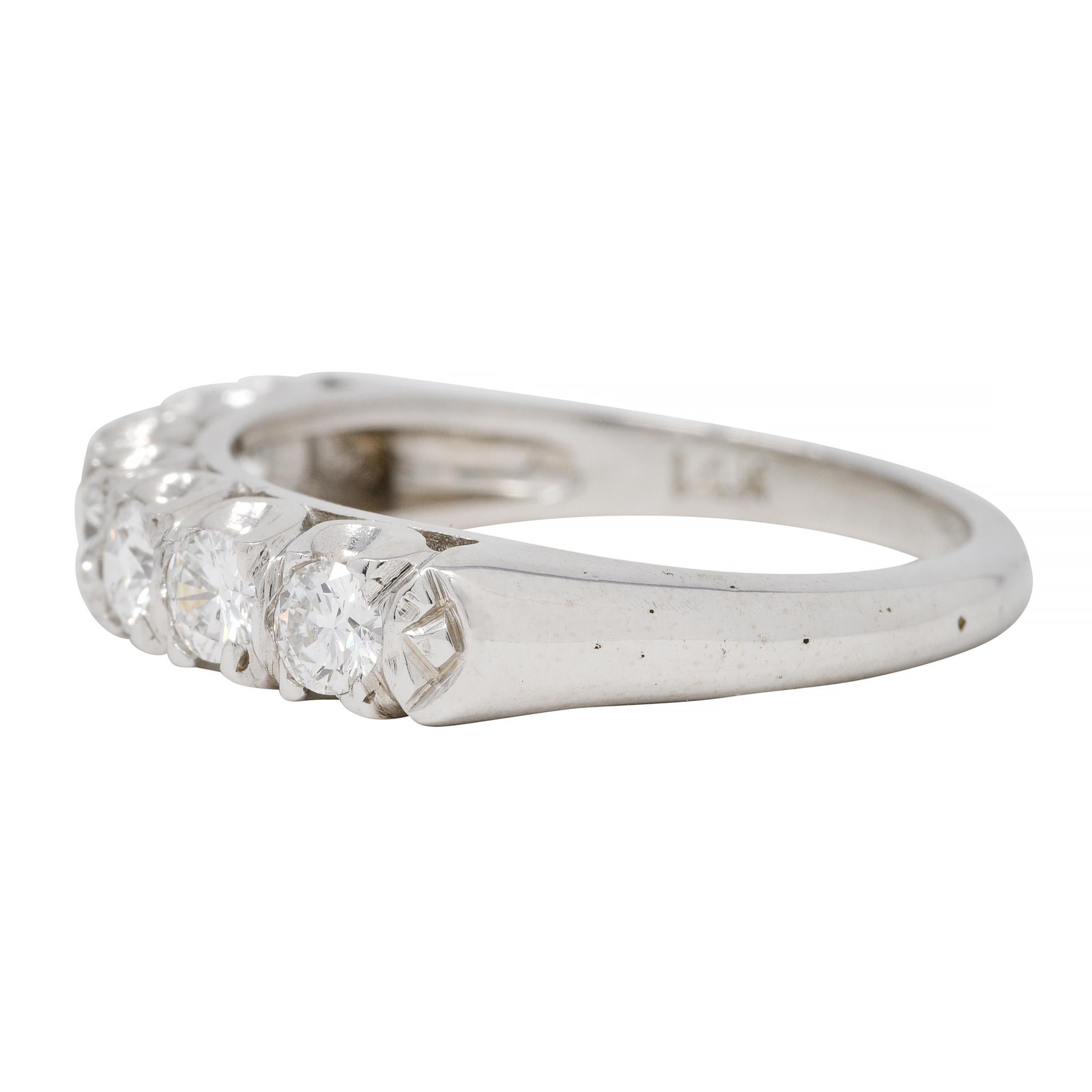 Women's or Men's Mid-Century 0.70 CTW Diamond 14 Karat White Gold Fishtail Vintage Band Ring For Sale