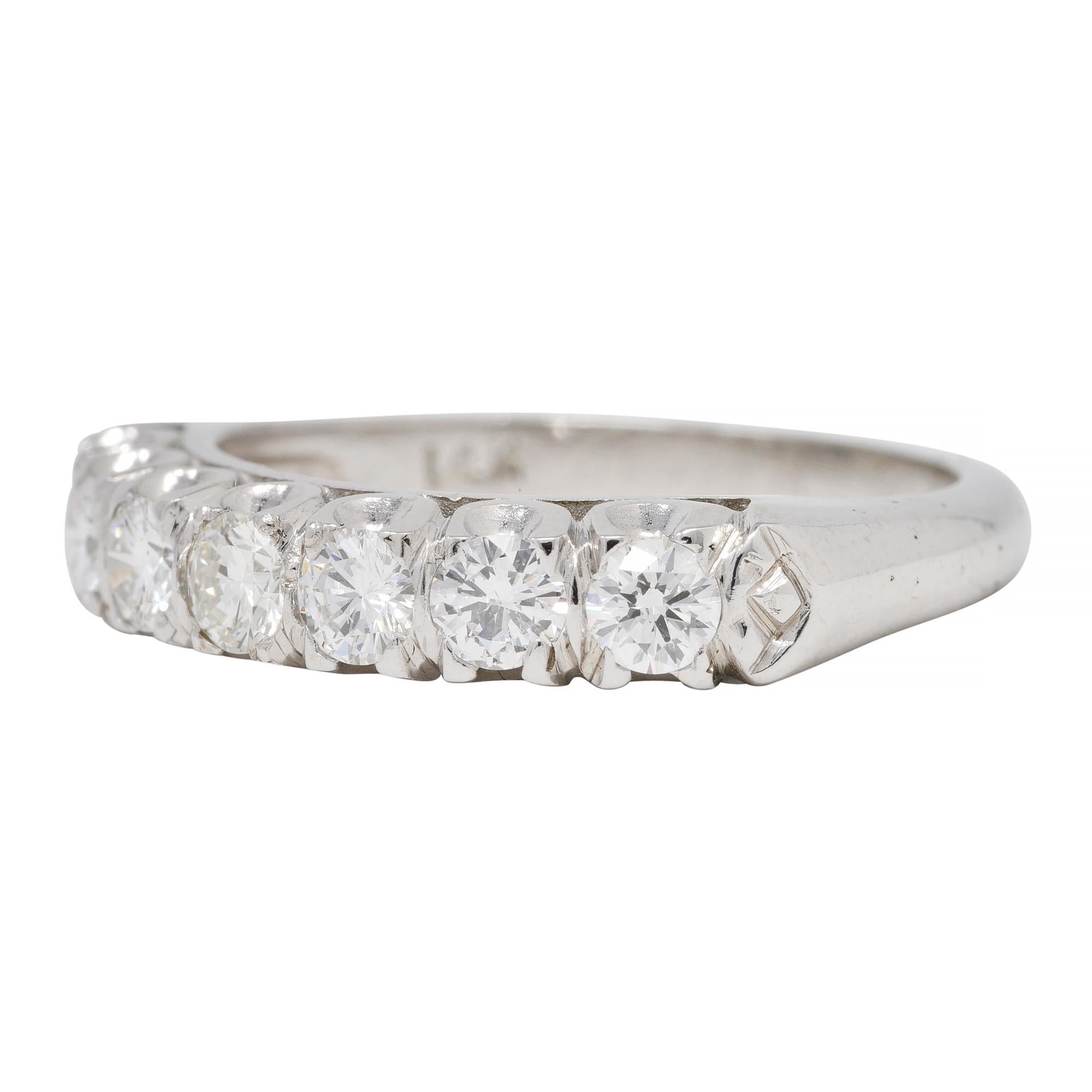 Mid-Century 0.70 CTW Diamond 14 Karat White Gold Fishtail Vintage Band Ring For Sale 1