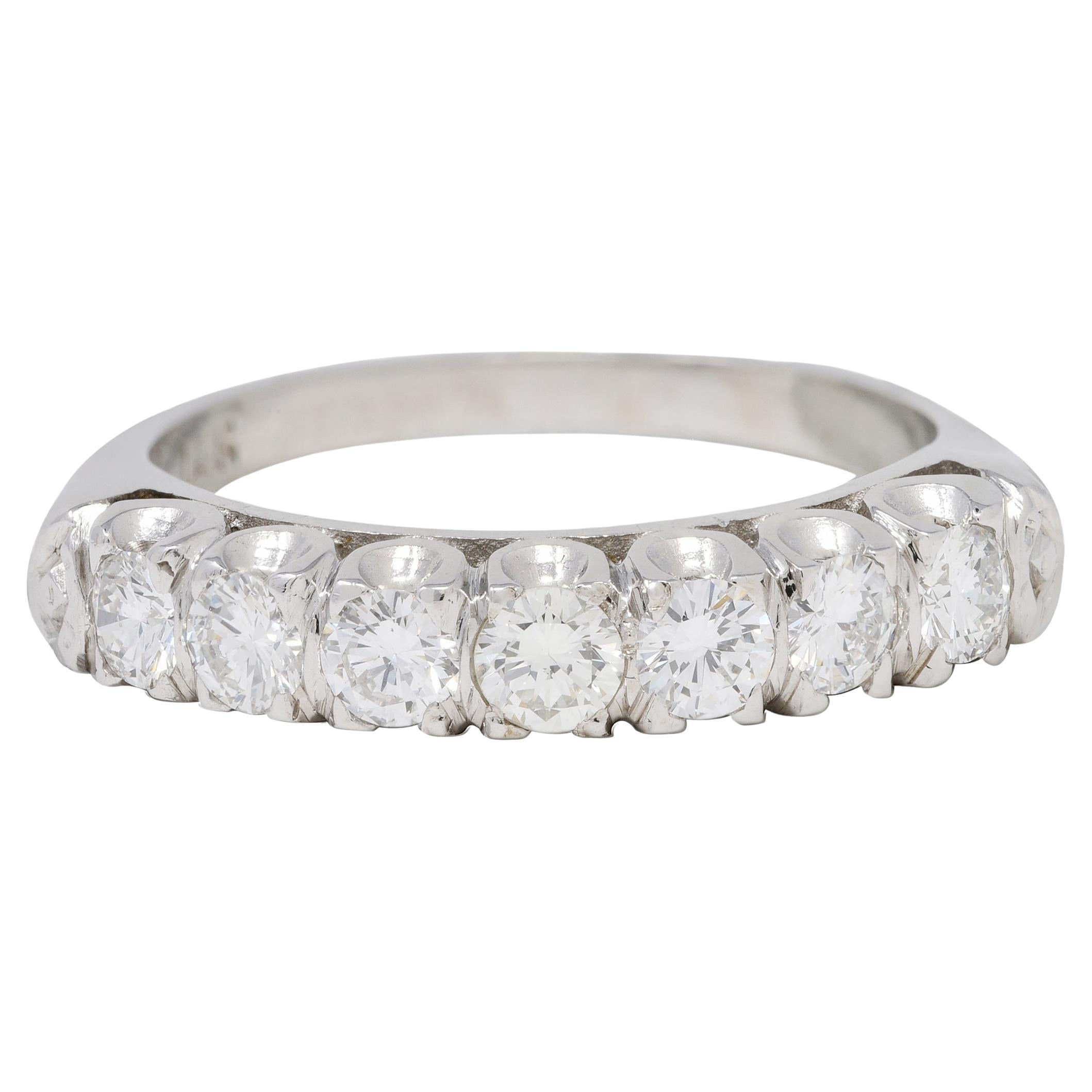 Mid-Century 0.70 CTW Diamond 14 Karat White Gold Fishtail Vintage Band Ring For Sale