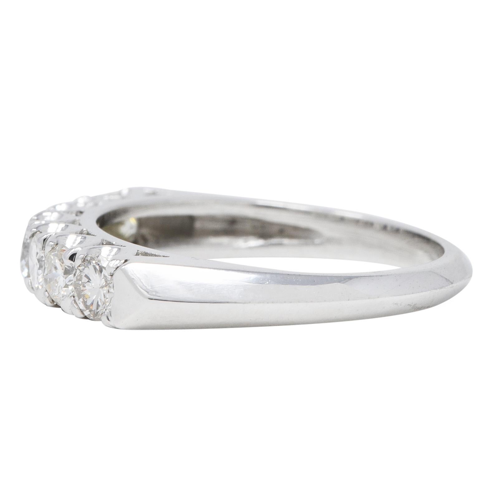 Women's or Men's Mid-Century 0.70 CTW Diamond Platinum Seven Stone Vintage Fishtail Band Ring