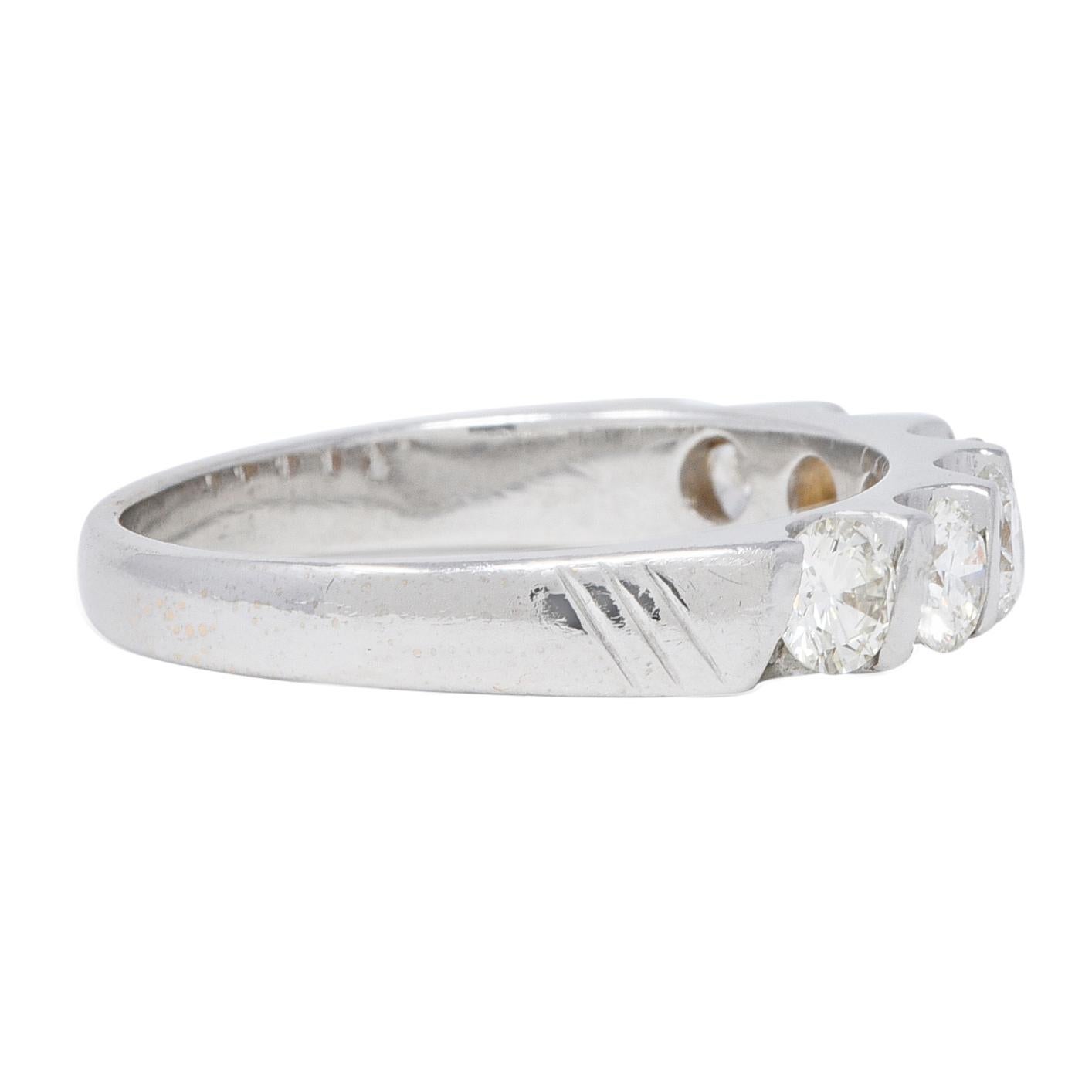 Women's or Men's Mid-Century 0.72 CTW Diamond 18 Karat White Gold Twist Vintage Band Ring For Sale