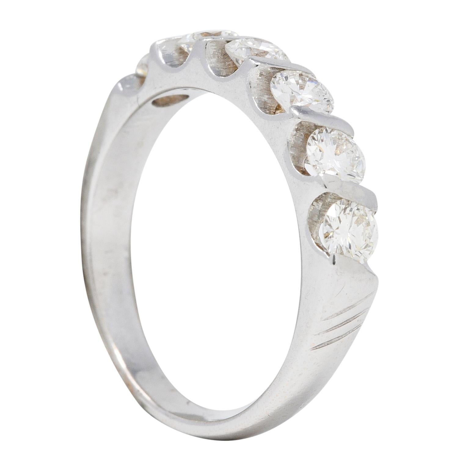 Mid-Century 0.72 CTW Diamond 18 Karat White Gold Twist Vintage Band Ring For Sale 4