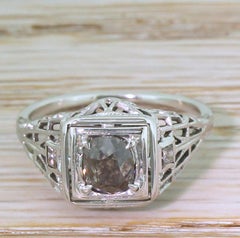 Midcentury 0.75 Carat Fancy Dark Pinkish Brown Old Cut Diamond Ring, circa 1960
