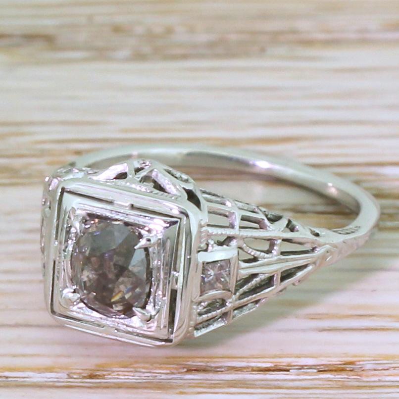 Midcentury 0.75 Carat Fancy Dark Pinkish Brown Old Cut Diamond Ring, circa 1960 For Sale 3