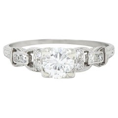 Mid-Century 0.75 CTW Diamond Platinum Buckle Square Form Retro Engagement Ring