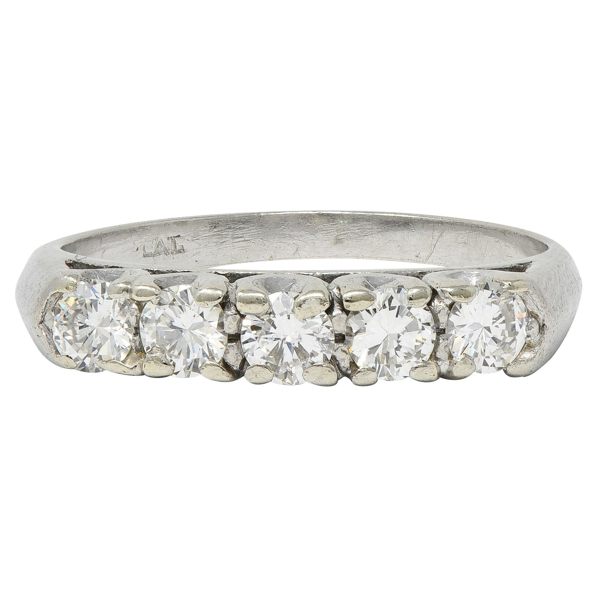 Anello a coda di pesce vintage in platino con diamante da 0,75 CTW di metà secolo