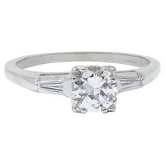 Mid-Century 0.76 CTW Transitional Cut Diamond 14K Gold Vintage Engagement Ring