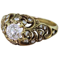 Vintage Midcentury 0.79 Carat Old Cut Diamond Ornate Solitaire Ring, circa 1965