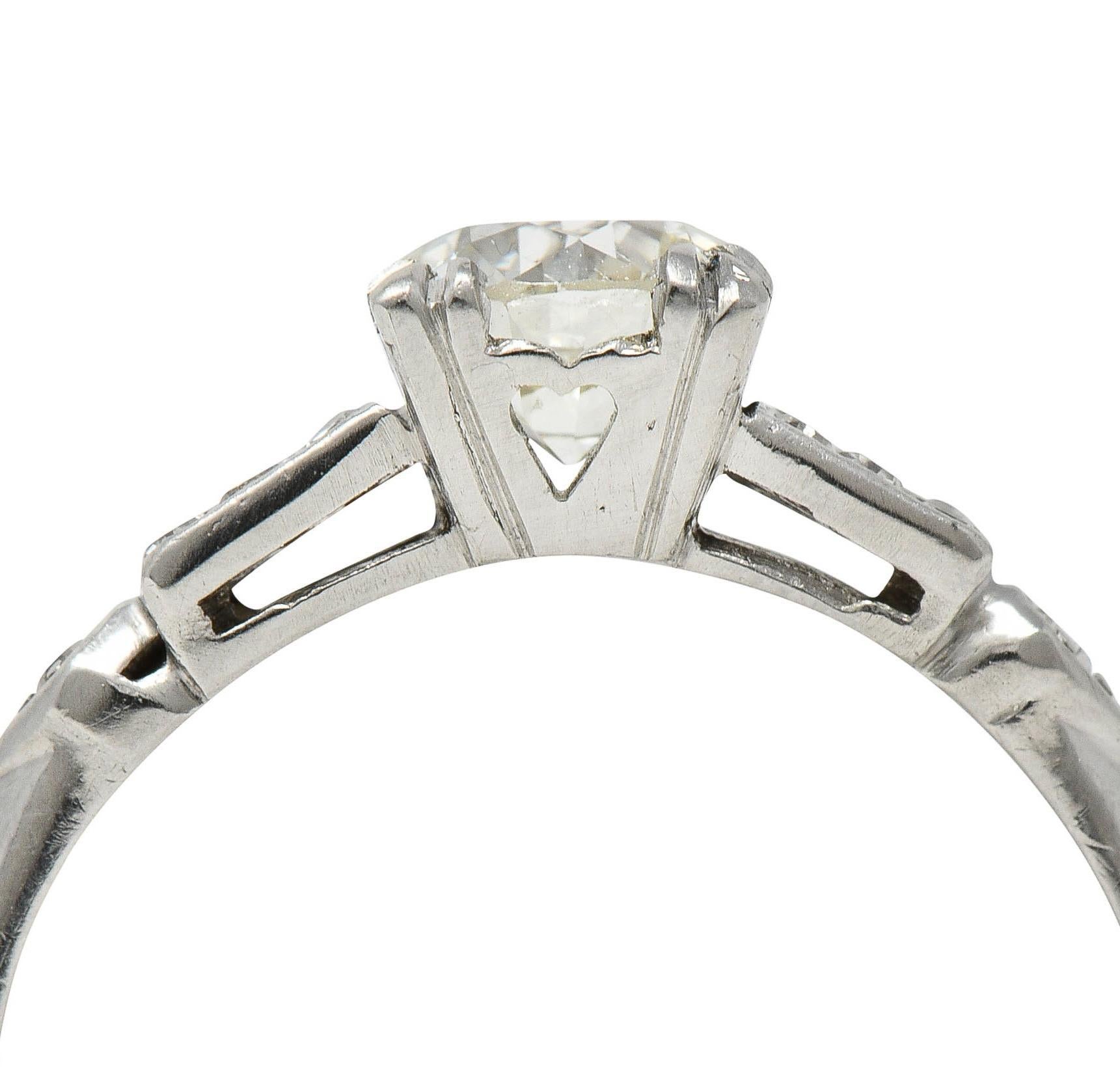 Mid-Century 0.80 CTW Old European Diamond Platinum Heart Vintage Engagement Ring For Sale 6