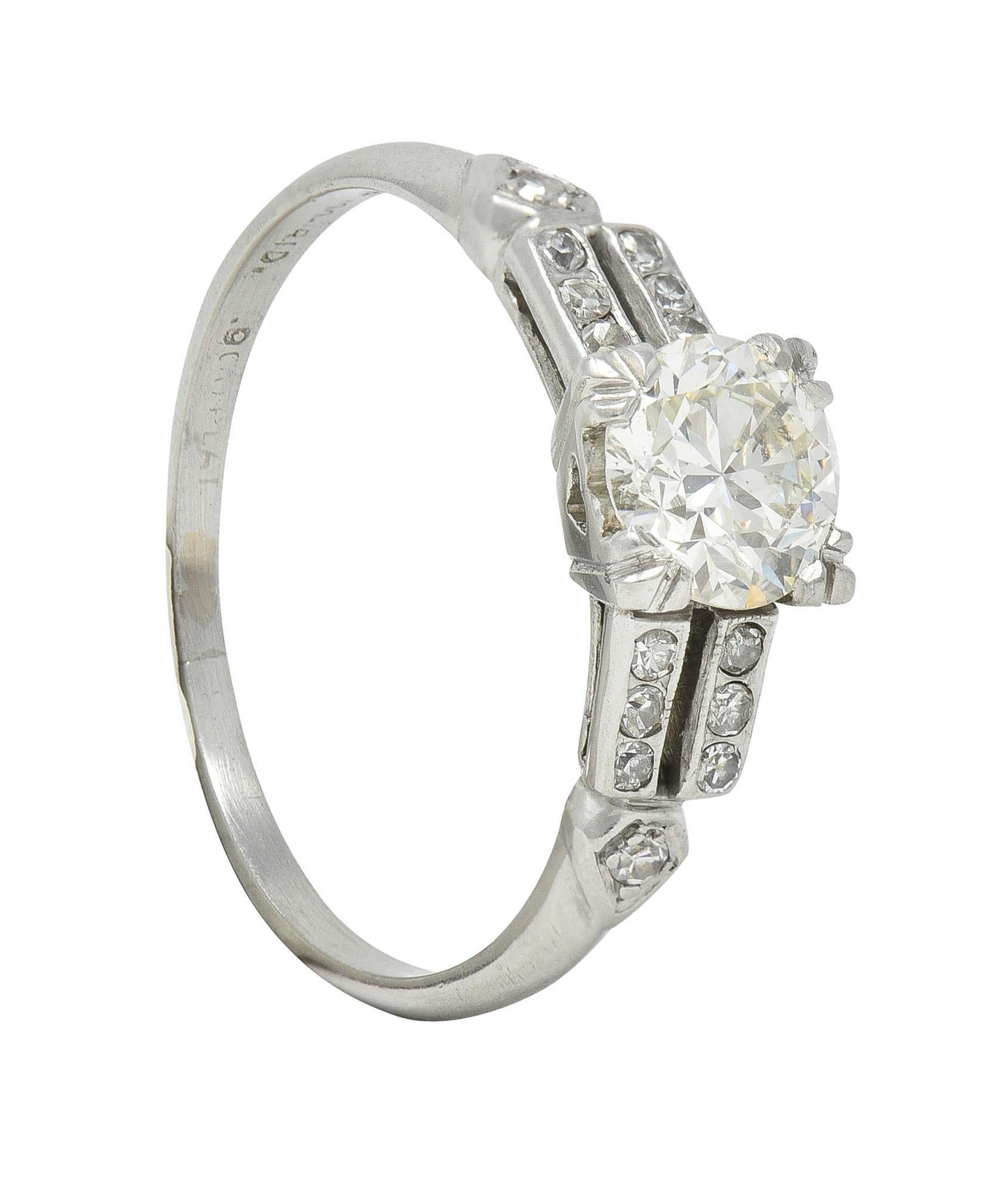 Mid-Century 0.80 CTW Old European Diamond Platinum Heart Vintage Engagement Ring For Sale 9