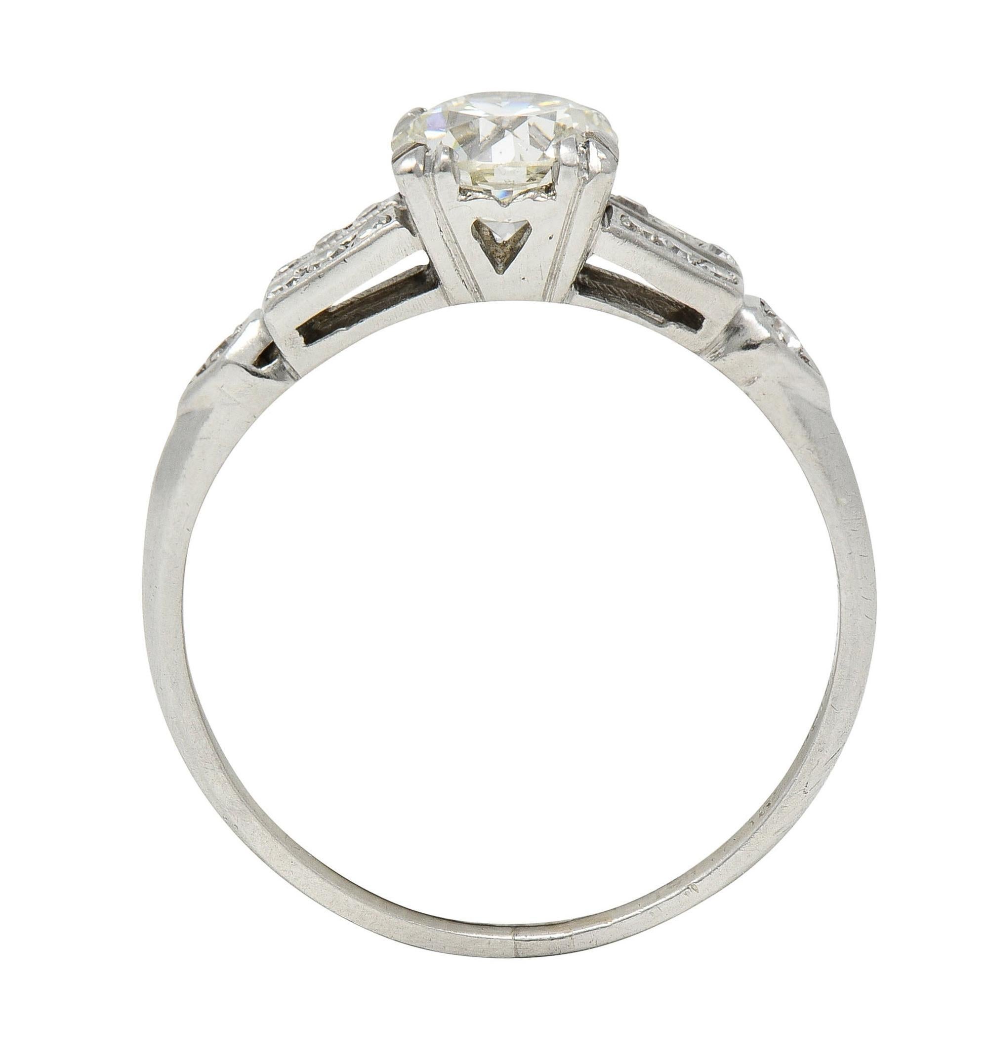 Mid-Century 0.80 CTW Old European Diamond Platinum Heart Vintage Engagement Ring In Excellent Condition For Sale In Philadelphia, PA