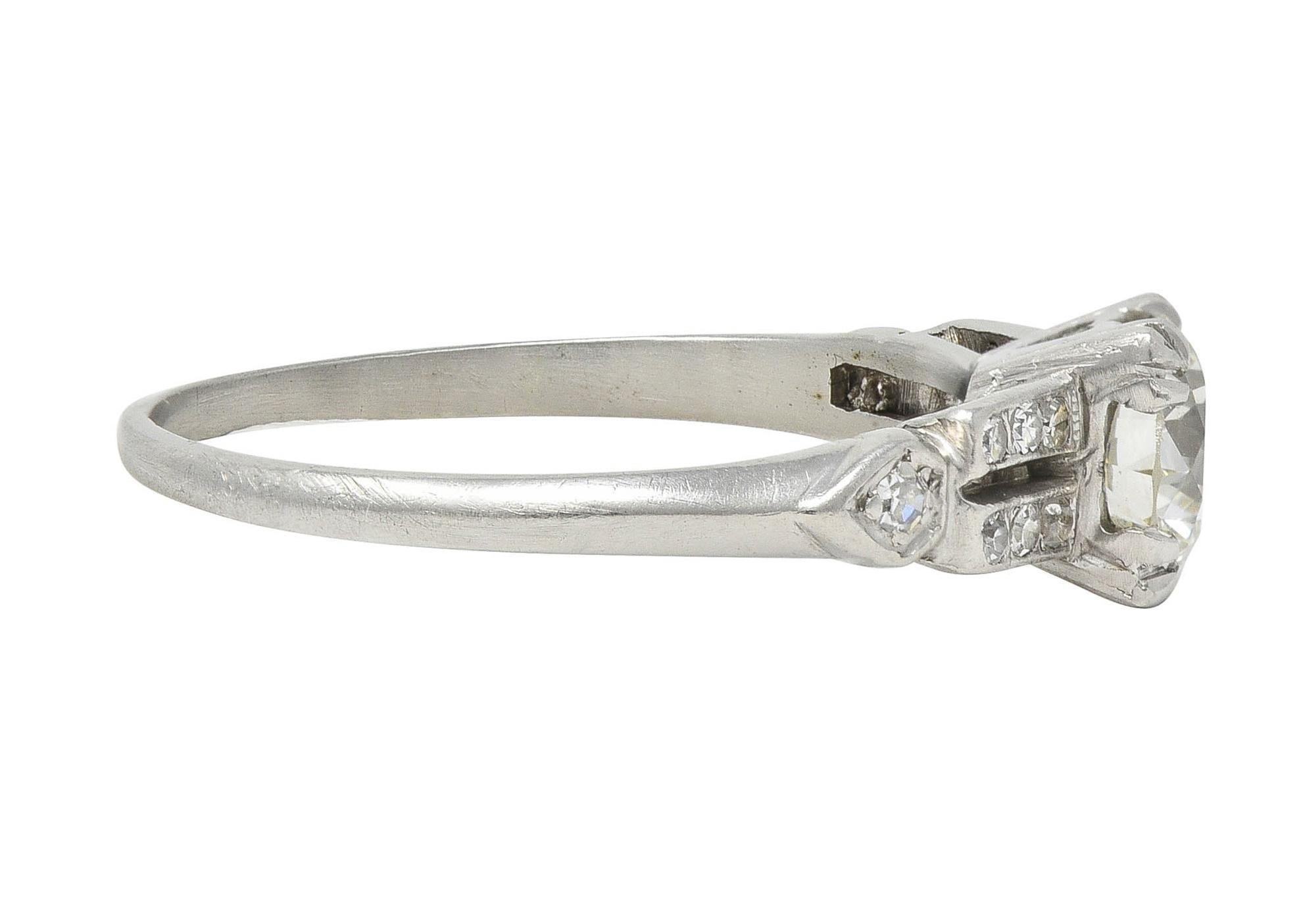 Women's or Men's Mid-Century 0.80 CTW Old European Diamond Platinum Heart Vintage Engagement Ring For Sale