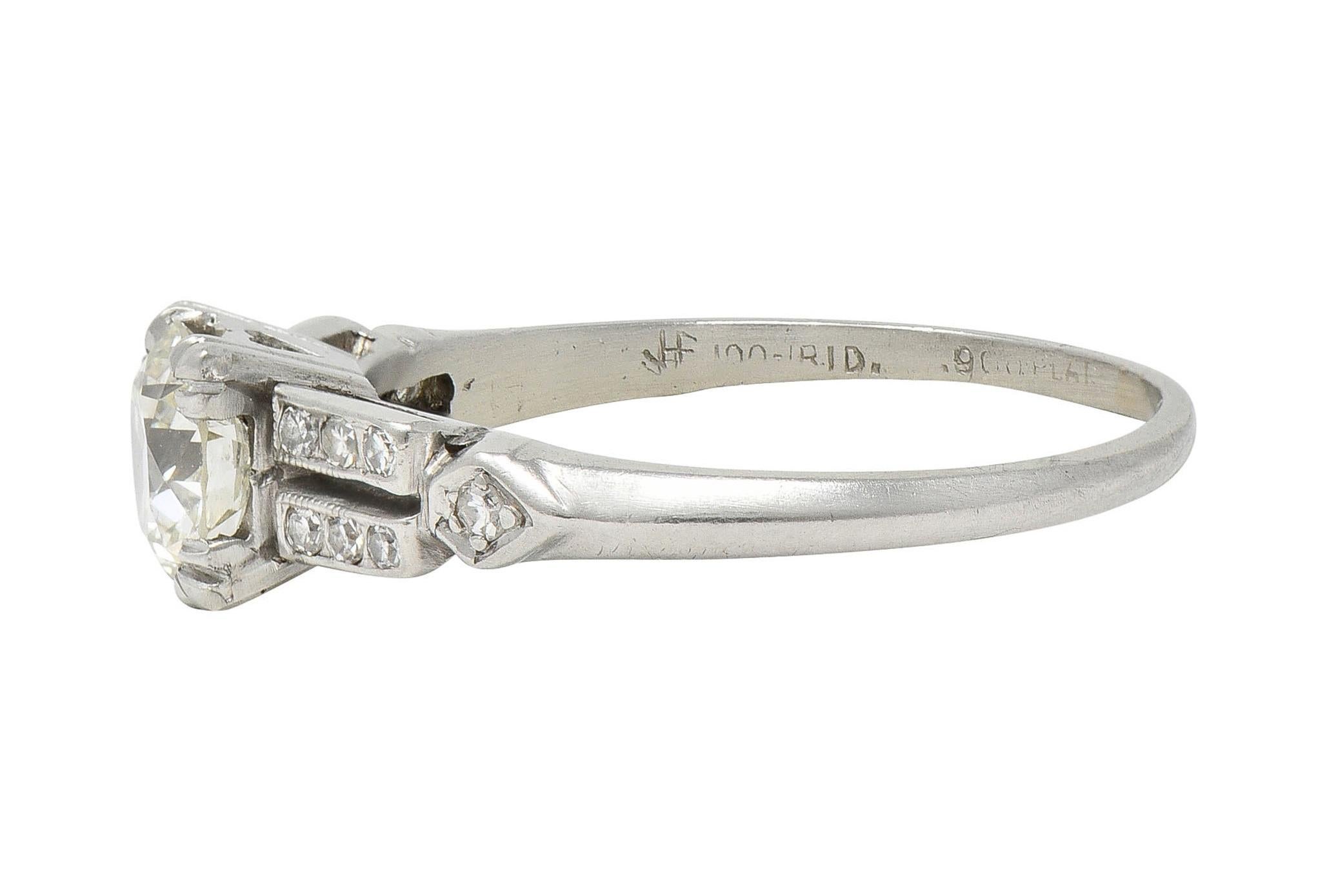 Mid-Century 0.80 CTW Old European Diamond Platinum Heart Vintage Engagement Ring For Sale 2