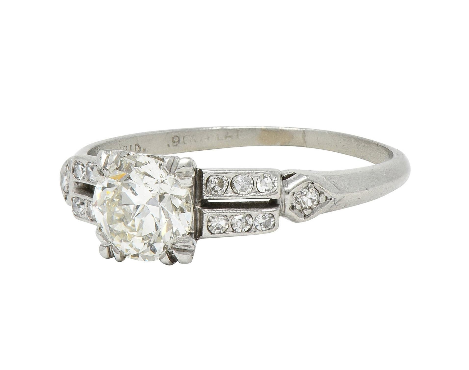 Mid-Century 0.80 CTW Old European Diamond Platinum Heart Vintage Engagement Ring For Sale 3