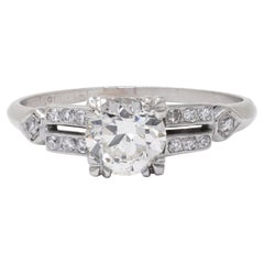Mid-Century 0.80 CTW Old European Diamond Platinum Heart Vintage Engagement Ring