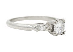 Mid-Century 0.82 Carat Diamond Platinum Marquise Three Stone Engagement Ring GIA