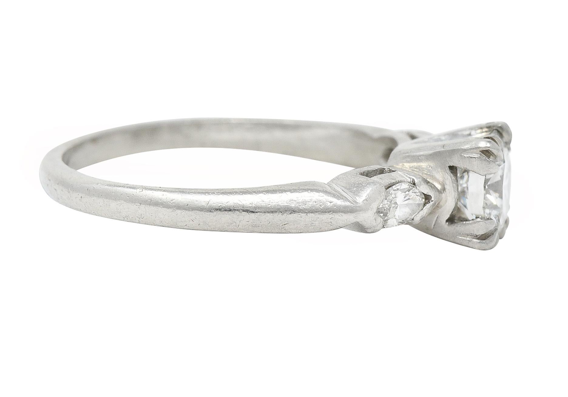 Rétro Mid-Century 0.82 Carat Diamond Platinum Marquise Three Stone Engagement Ring GIA en vente