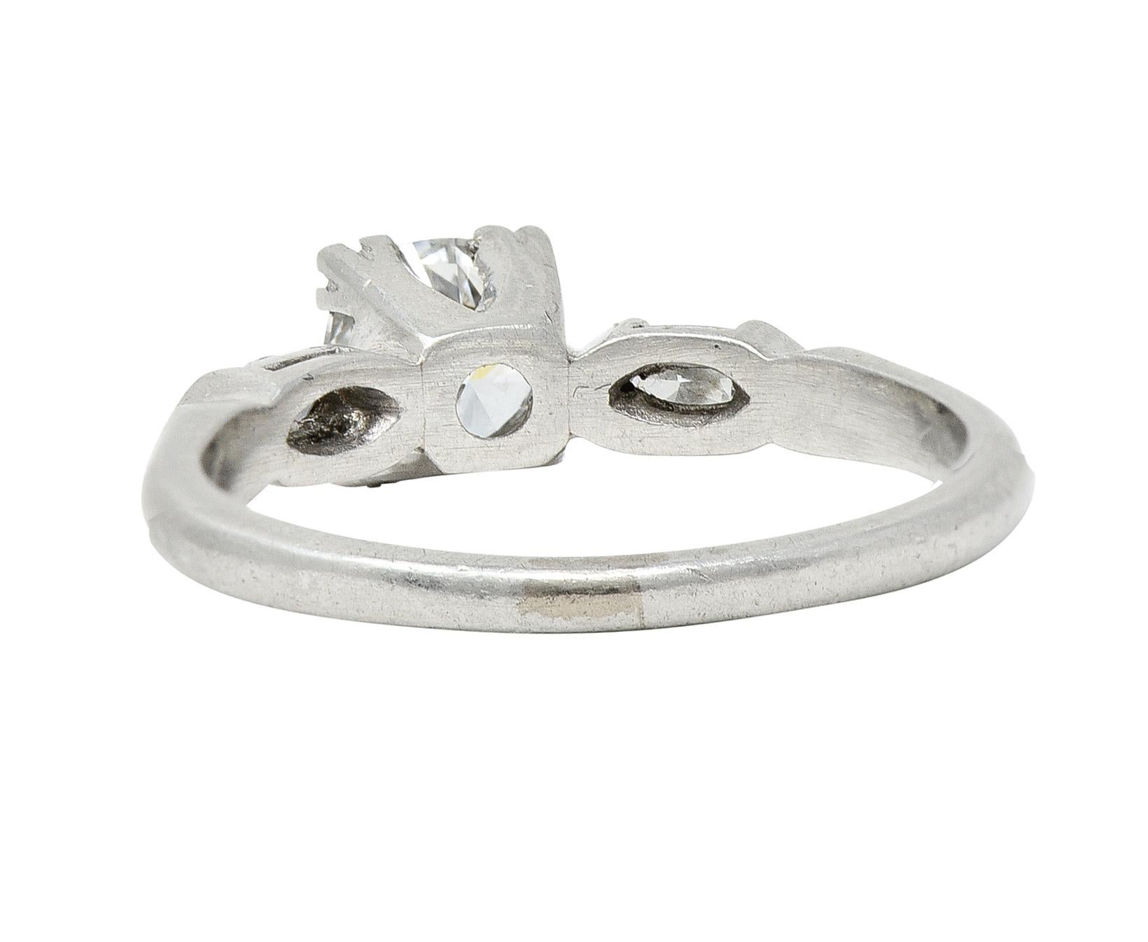 Taille brillant Mid-Century 0.82 Carat Diamond Platinum Marquise Three Stone Engagement Ring GIA en vente