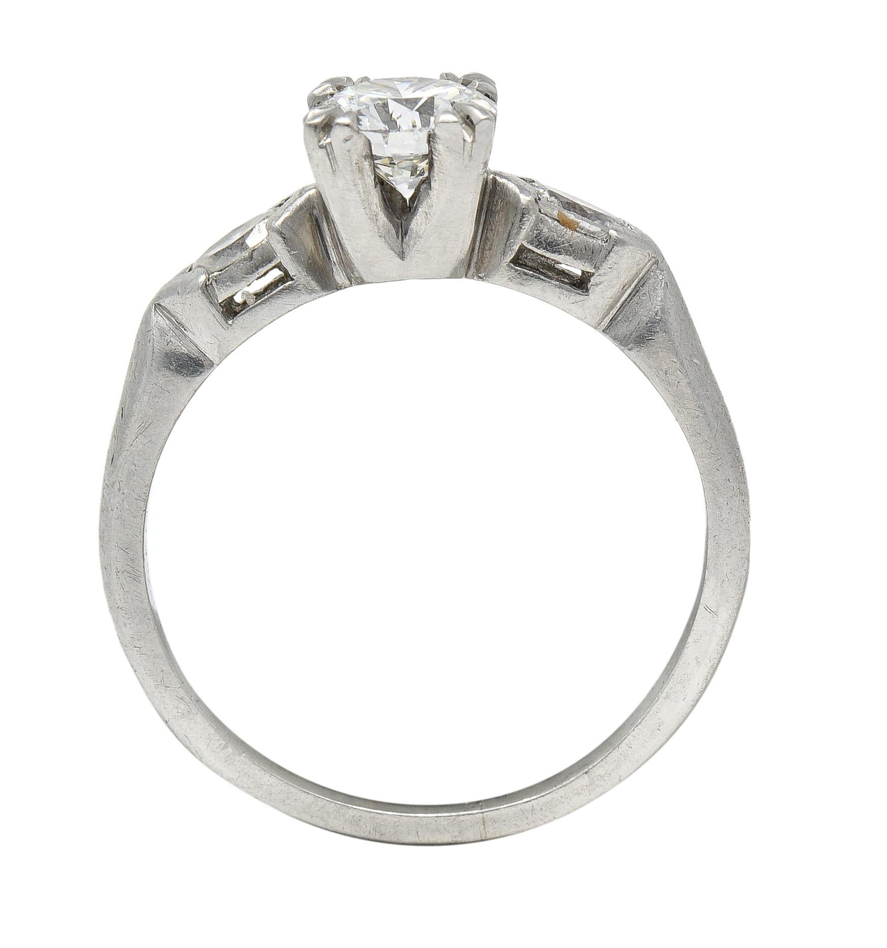 Mid-Century 0.82 Carat Diamond Platinum Marquise Three Stone Engagement Ring GIA For Sale 1
