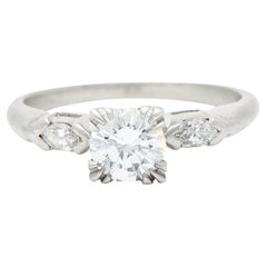 Retro Mid-Century 0.82 Carat Diamond Platinum Marquise Three Stone Engagement Ring GIA