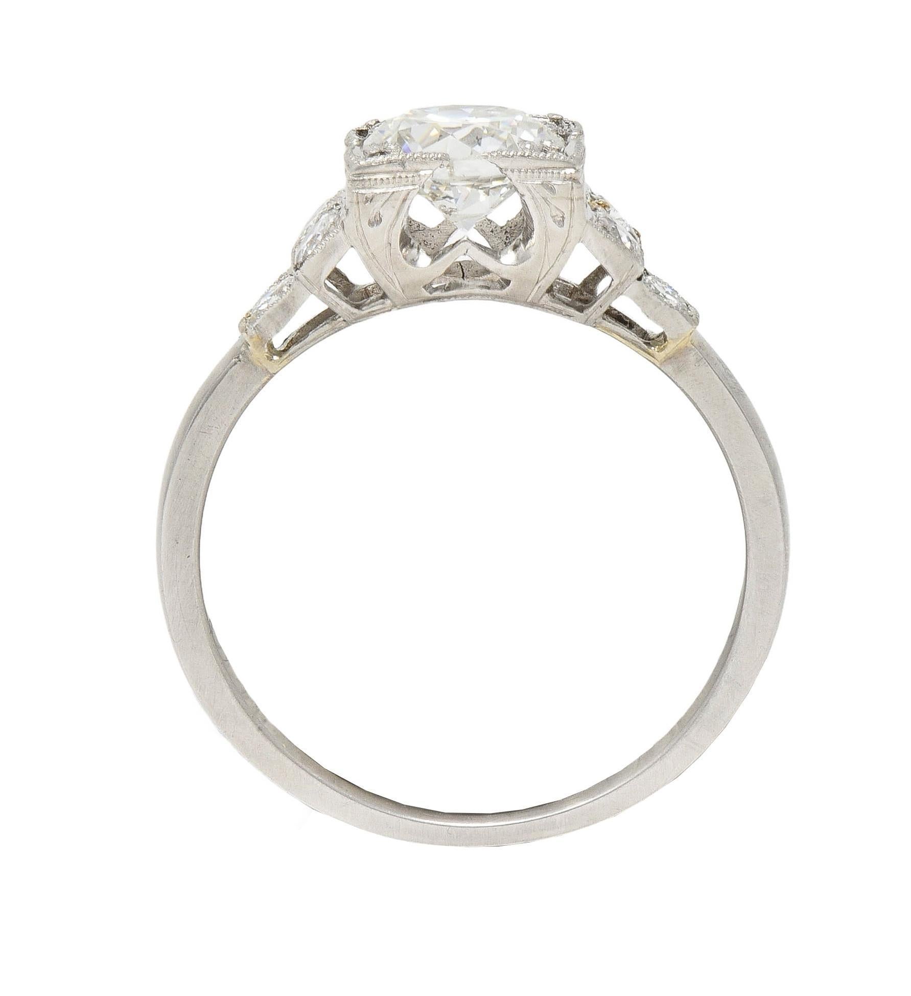 Bague de fiançailles vintage en platine avec diamant 0,84 CTW du milieu du siècle en vente 6