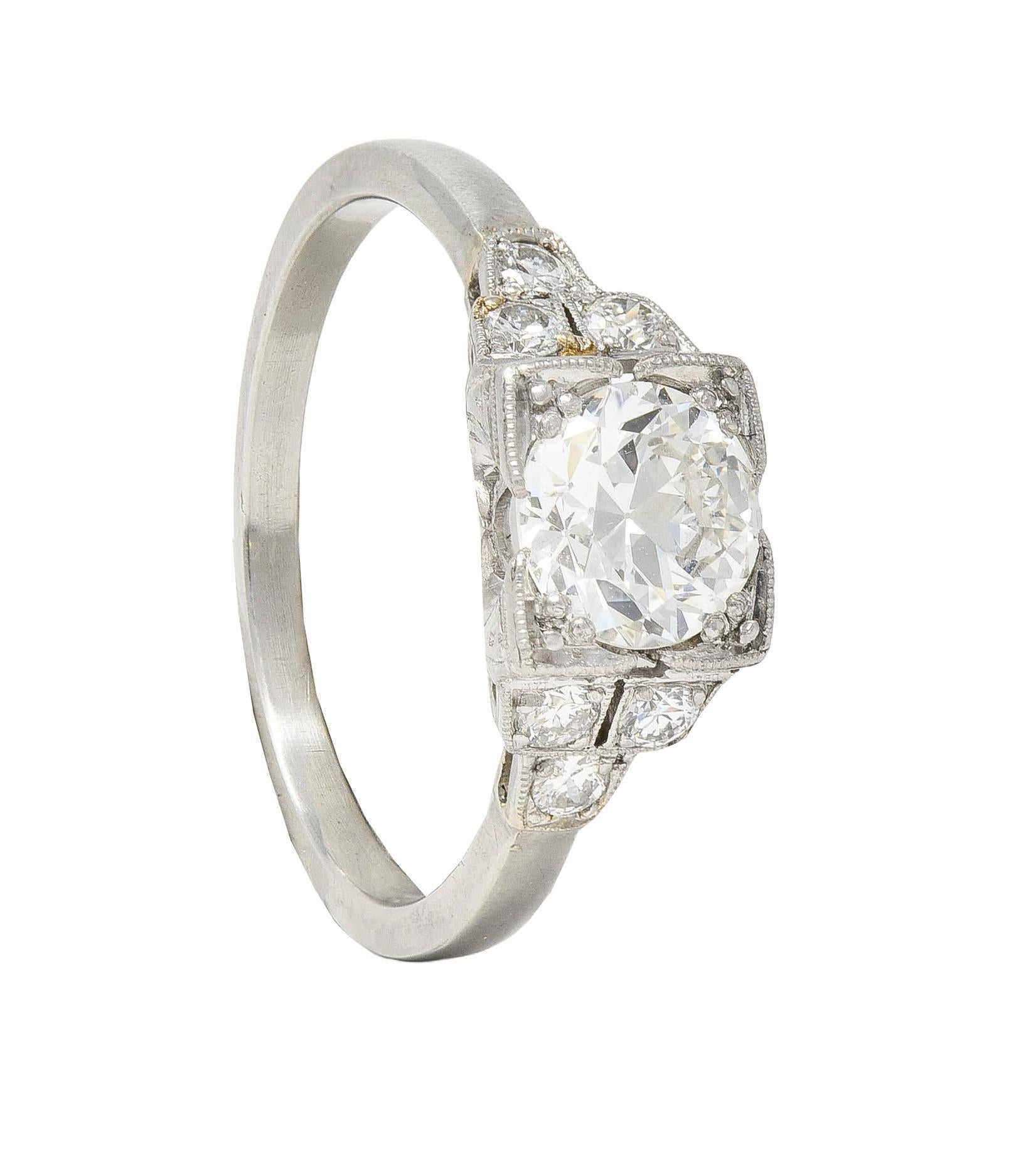 Bague de fiançailles vintage en platine avec diamant 0,84 CTW du milieu du siècle en vente 7