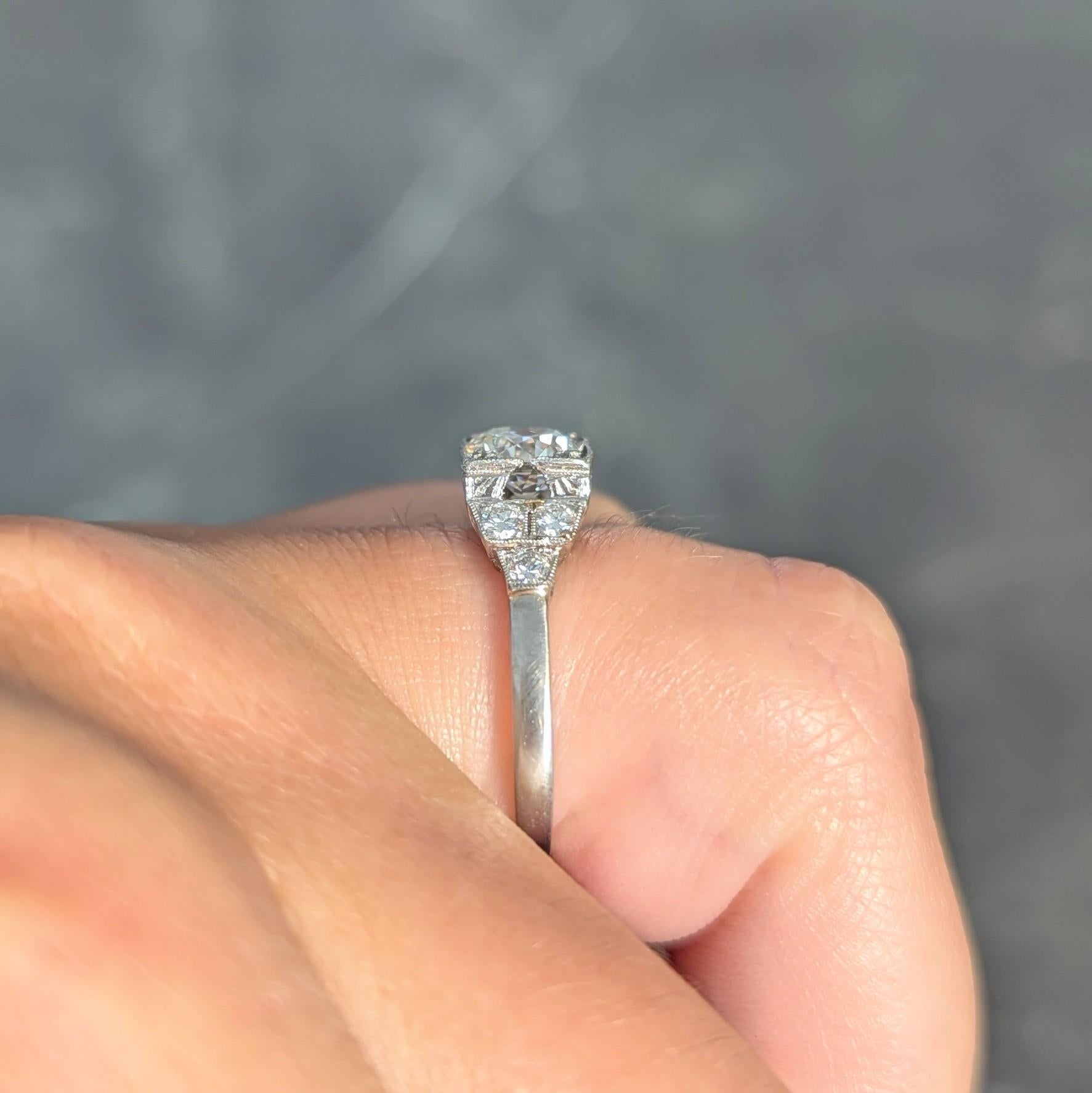 Bague de fiançailles vintage en platine avec diamant 0,84 CTW du milieu du siècle en vente 8