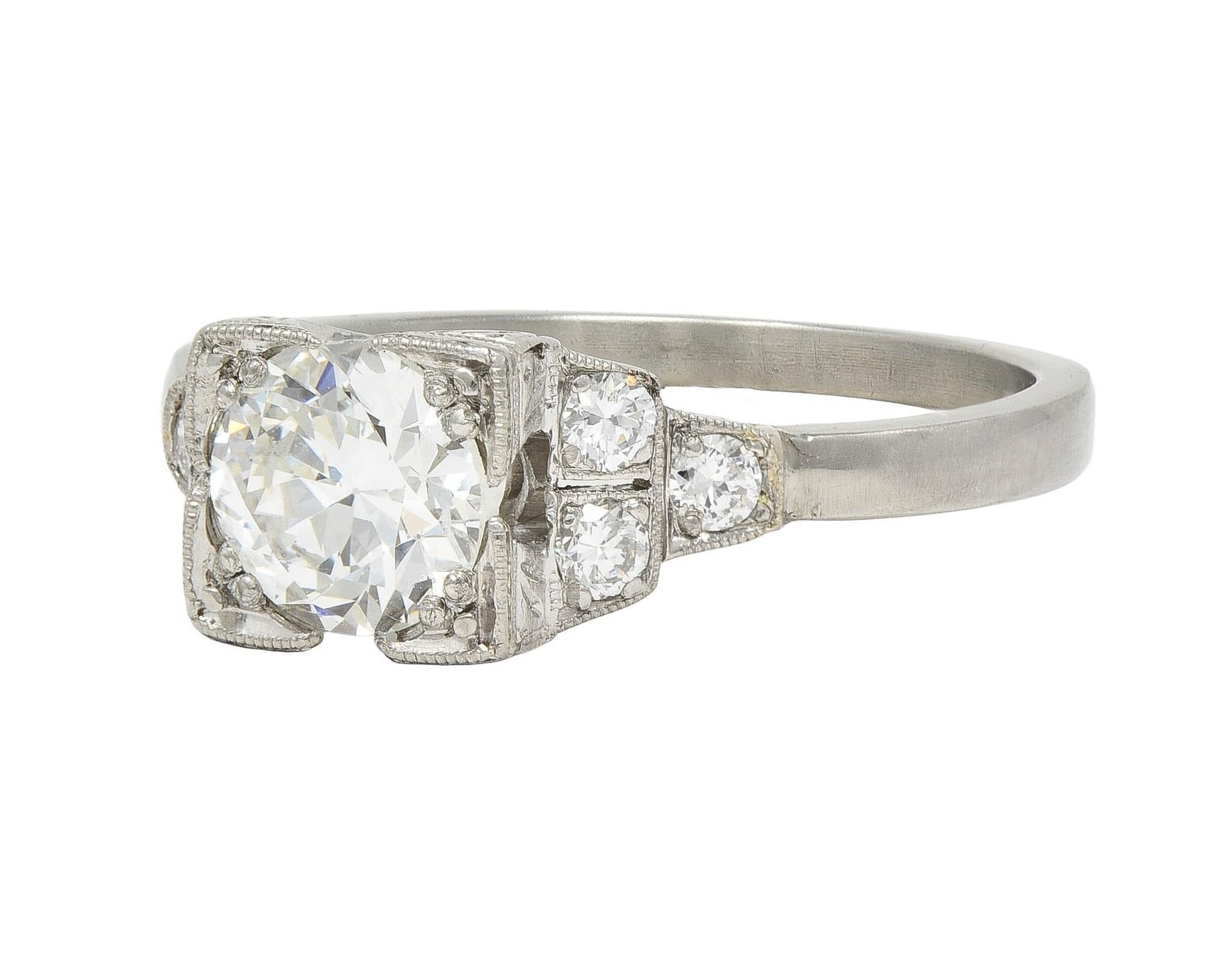 Bague de fiançailles vintage en platine avec diamant 0,84 CTW du milieu du siècle en vente 2