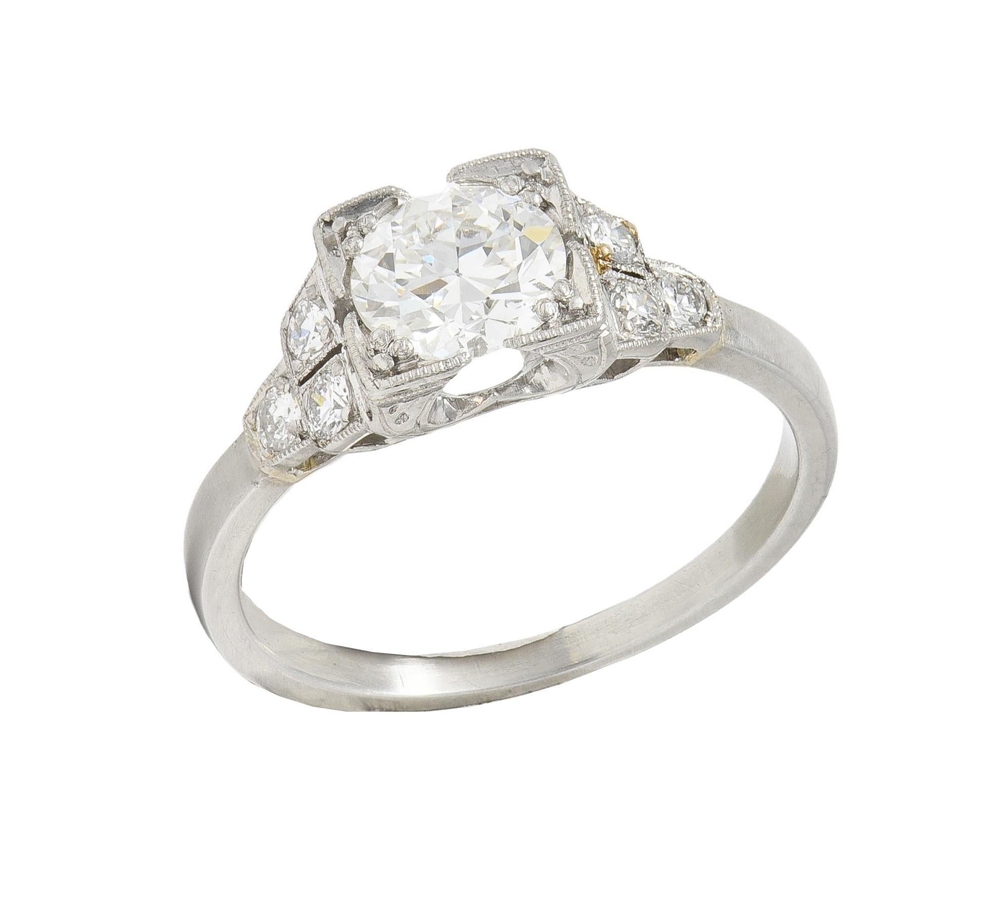Bague de fiançailles vintage en platine avec diamant 0,84 CTW du milieu du siècle en vente 3