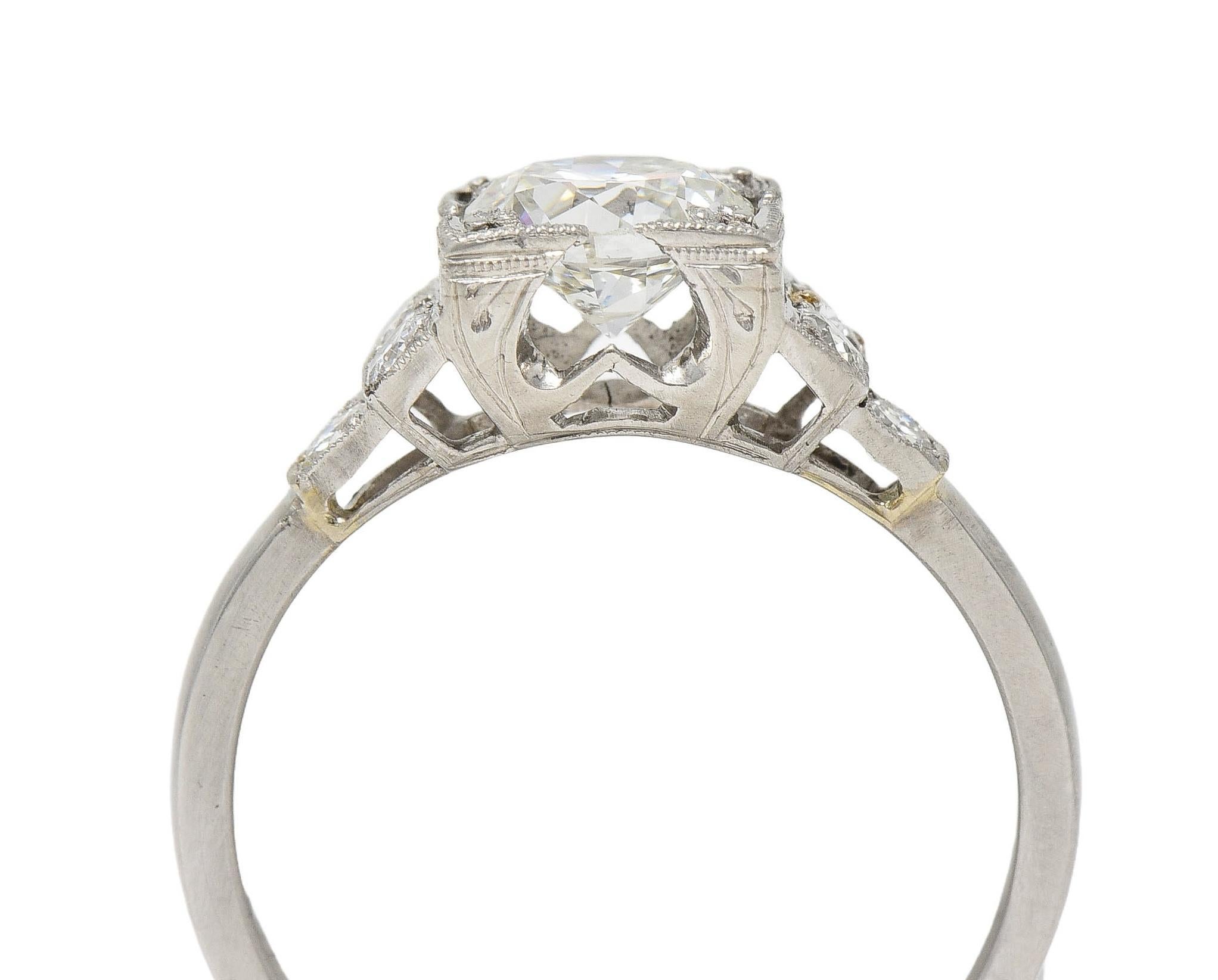 Bague de fiançailles vintage en platine avec diamant 0,84 CTW du milieu du siècle en vente 4