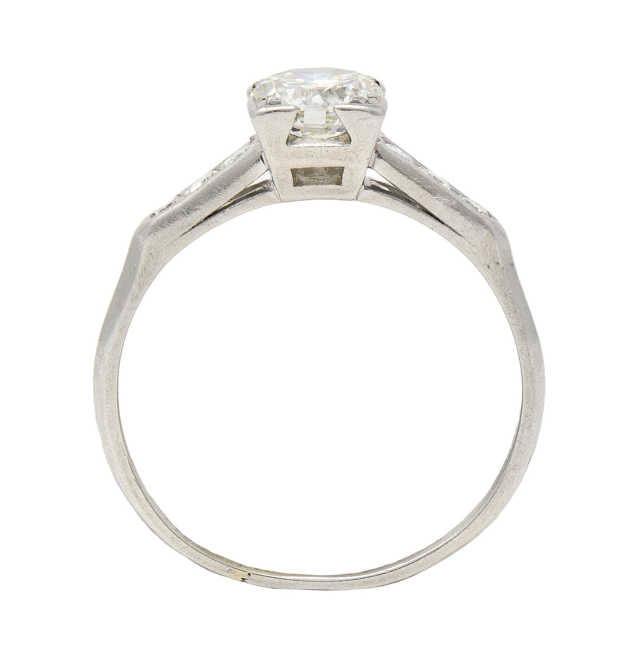 Mid-Century 0.84 CTW Transitional Diamond Platinum Vintage Engagement Ring For Sale 5