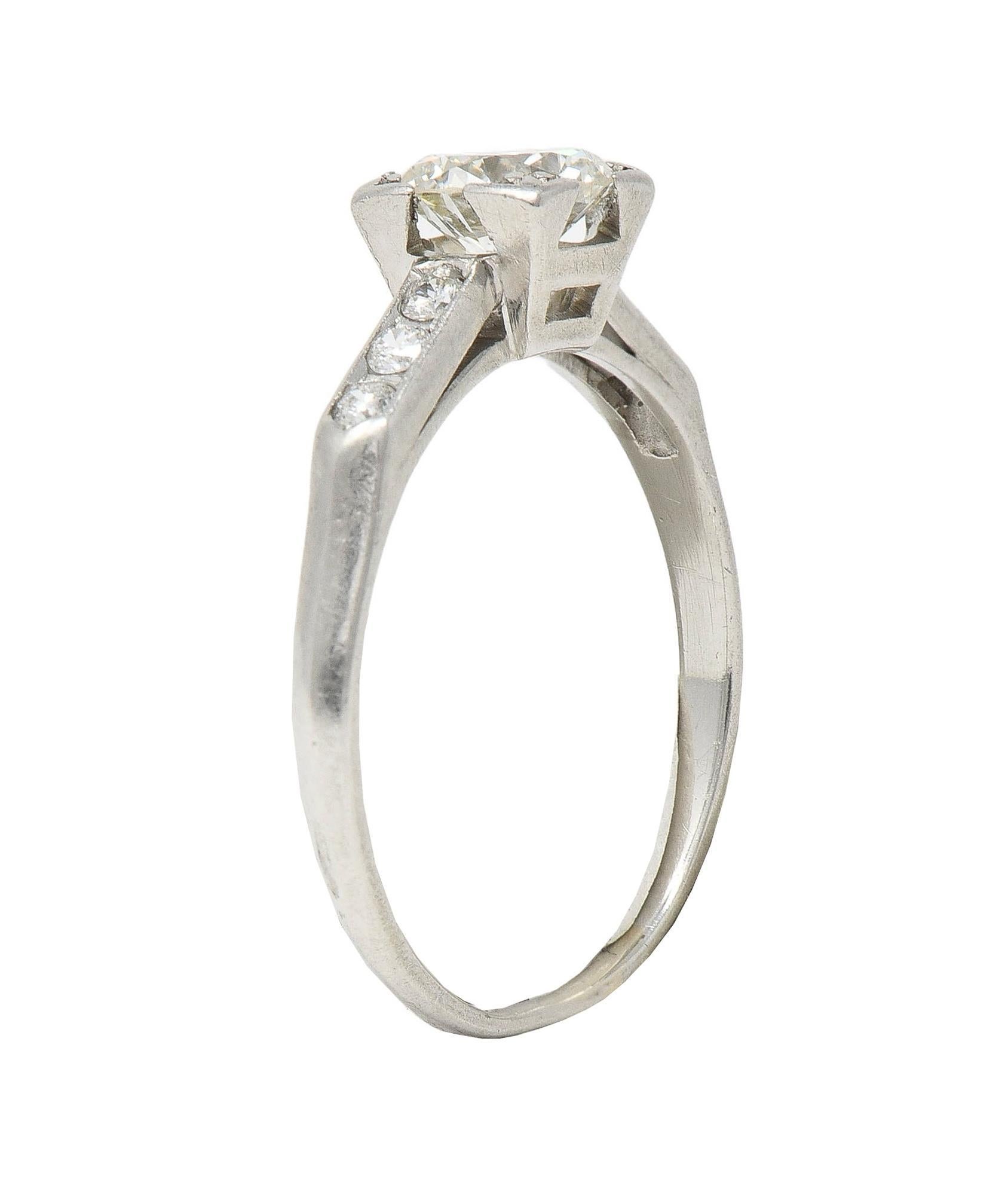 Mid-Century 0.84 CTW Transitional Diamond Platinum Vintage Engagement Ring For Sale 6